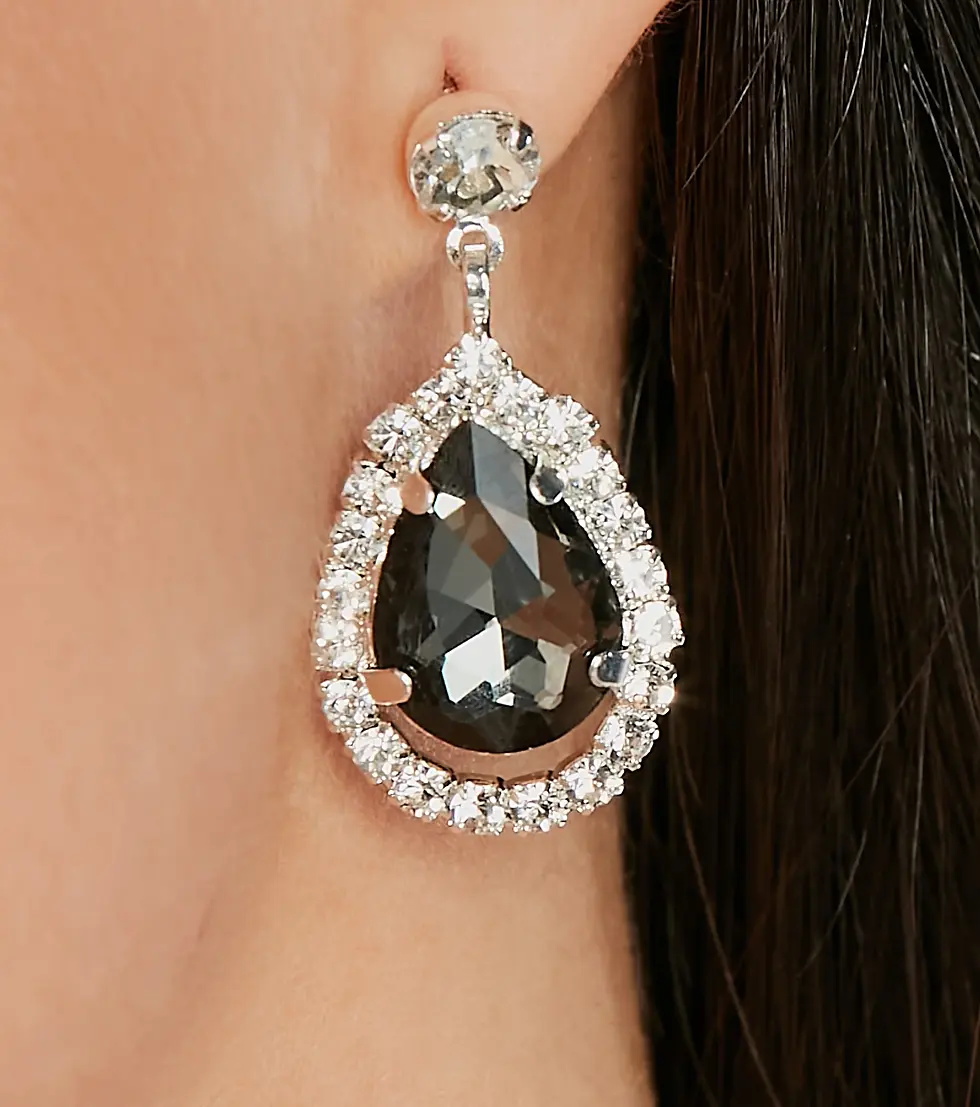 Thumbnail: Classic Chic Rhinestone Necklace and Earrings Set - Black