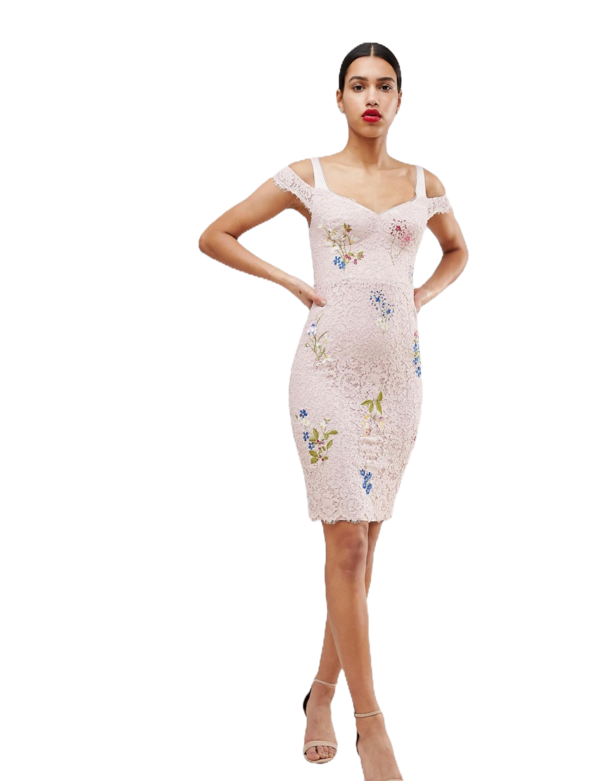 Thumbnail: Karen Millen Pink Floral Lace Dress - DC228