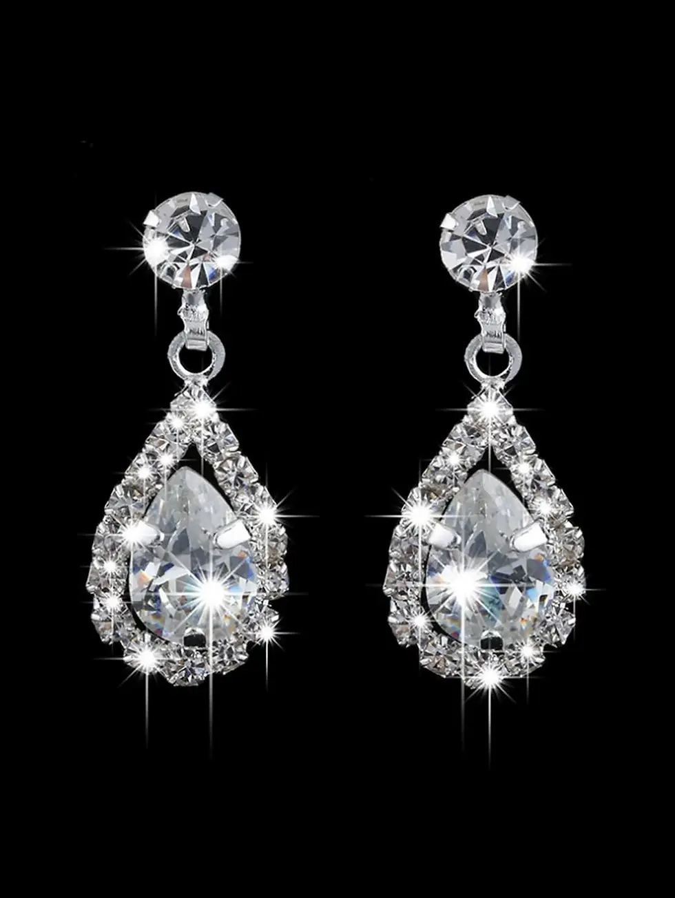 Thumbnail: Classic Chic Rhinestone Necklace and Earrings Set - Silver