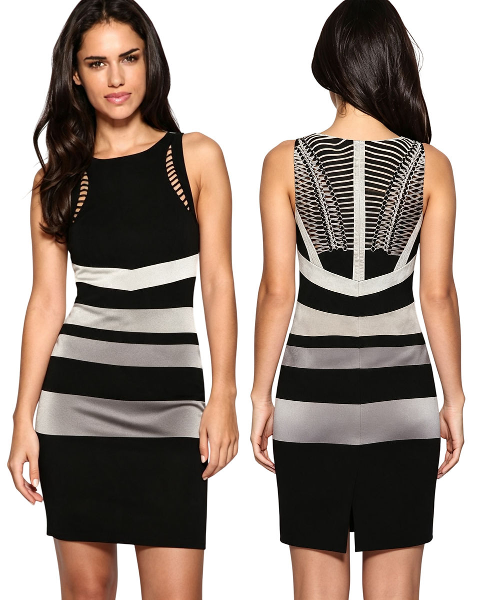 Thumbnail: Karen Millen Black Colourblock Dress - DM176