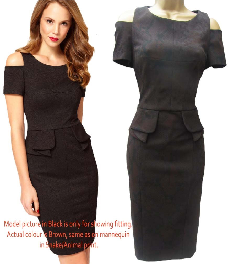 Thumbnail: Karen Millen Brown Animal Print Cold Shoulder Dress - DP279