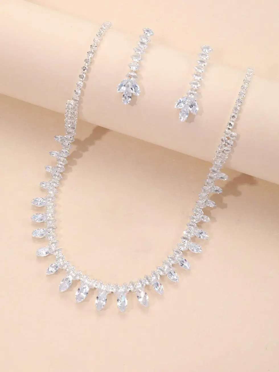 Thumbnail: Jade Lion Faux Crystal CZ Floral Vine Leaf Necklace and Earrings Set