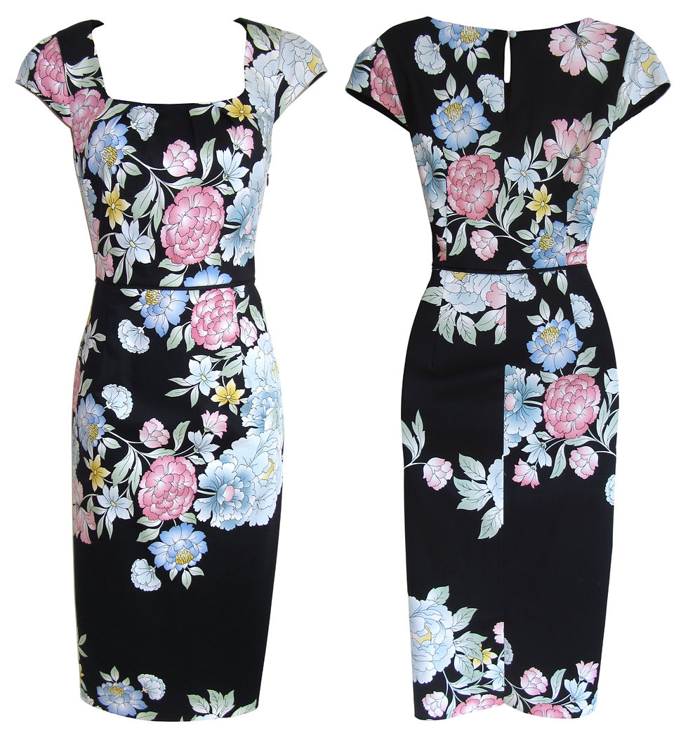 Thumbnail: Monsoon Black Floral Cotton Pencil Dress - BLOSSOM
