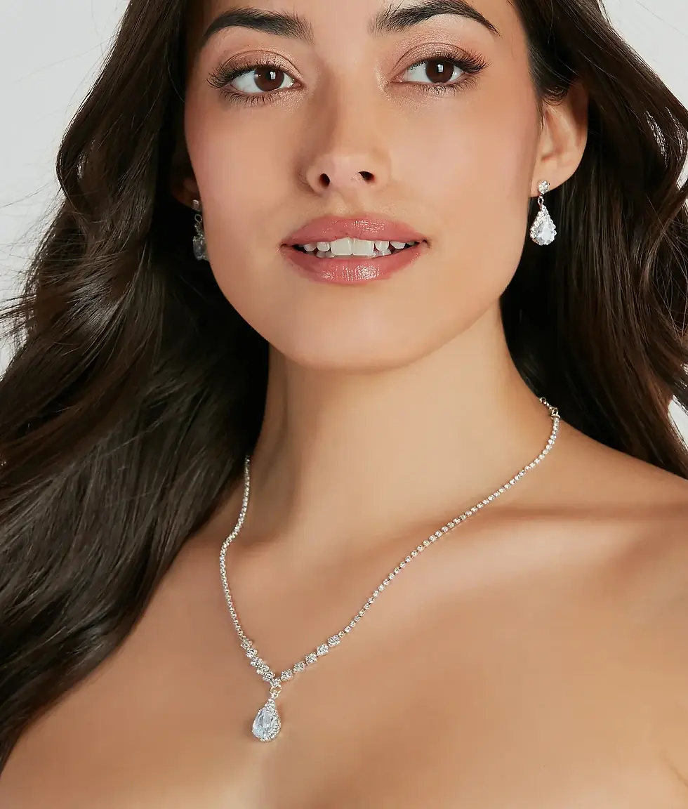 Thumbnail: Classic Chic Rhinestone Necklace & Earrings Set
