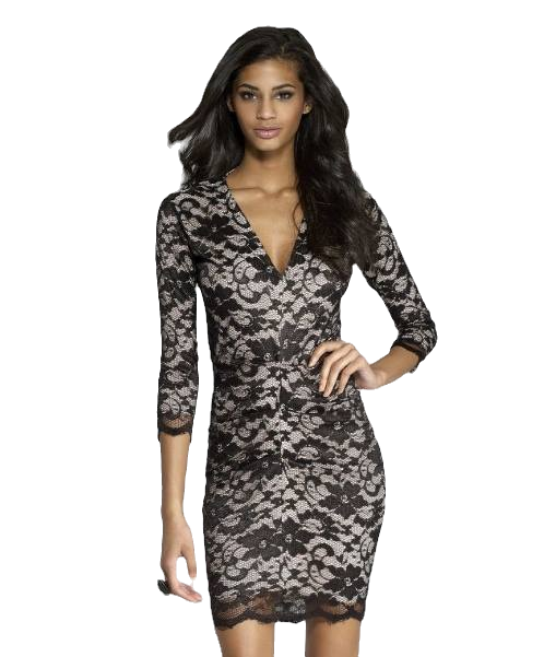 Thumbnail: Honor Gold Black Floral Lace Pencil Dress - LOLA