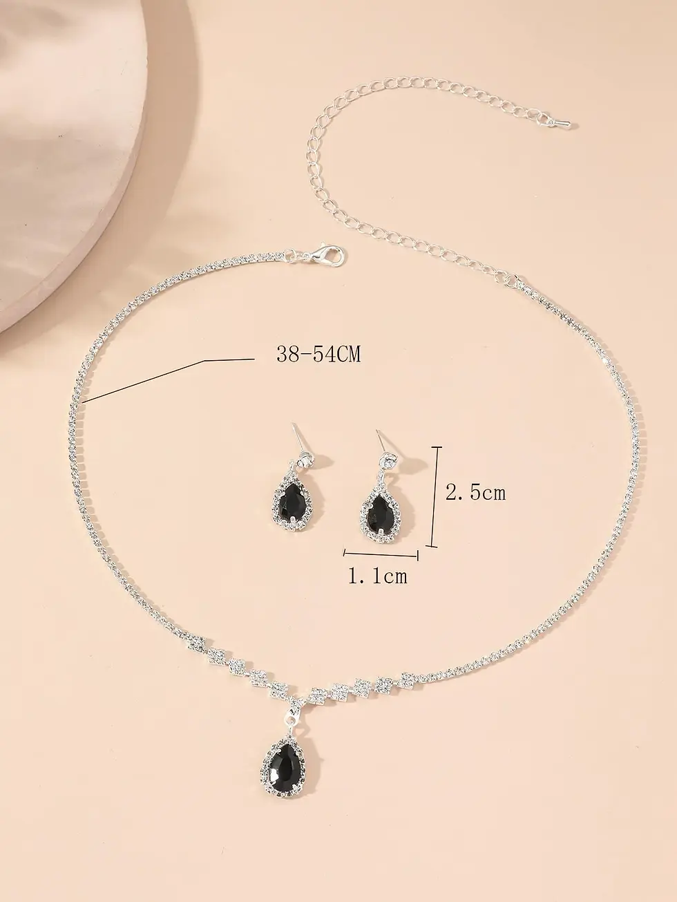 Thumbnail: Classic Chic Rhinestone Necklace and Earrings Set - Black