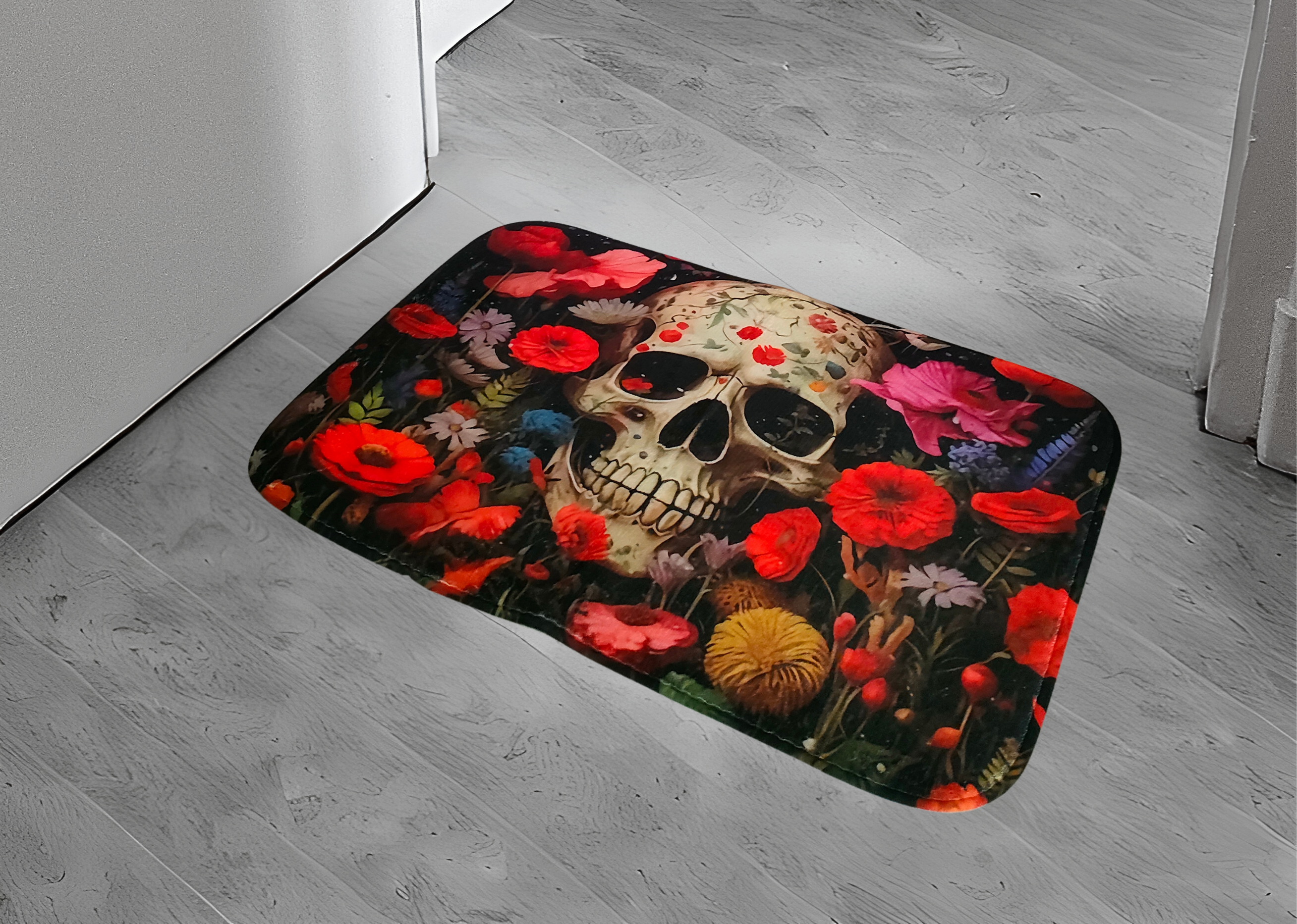 Tapis tête de mort fleurie