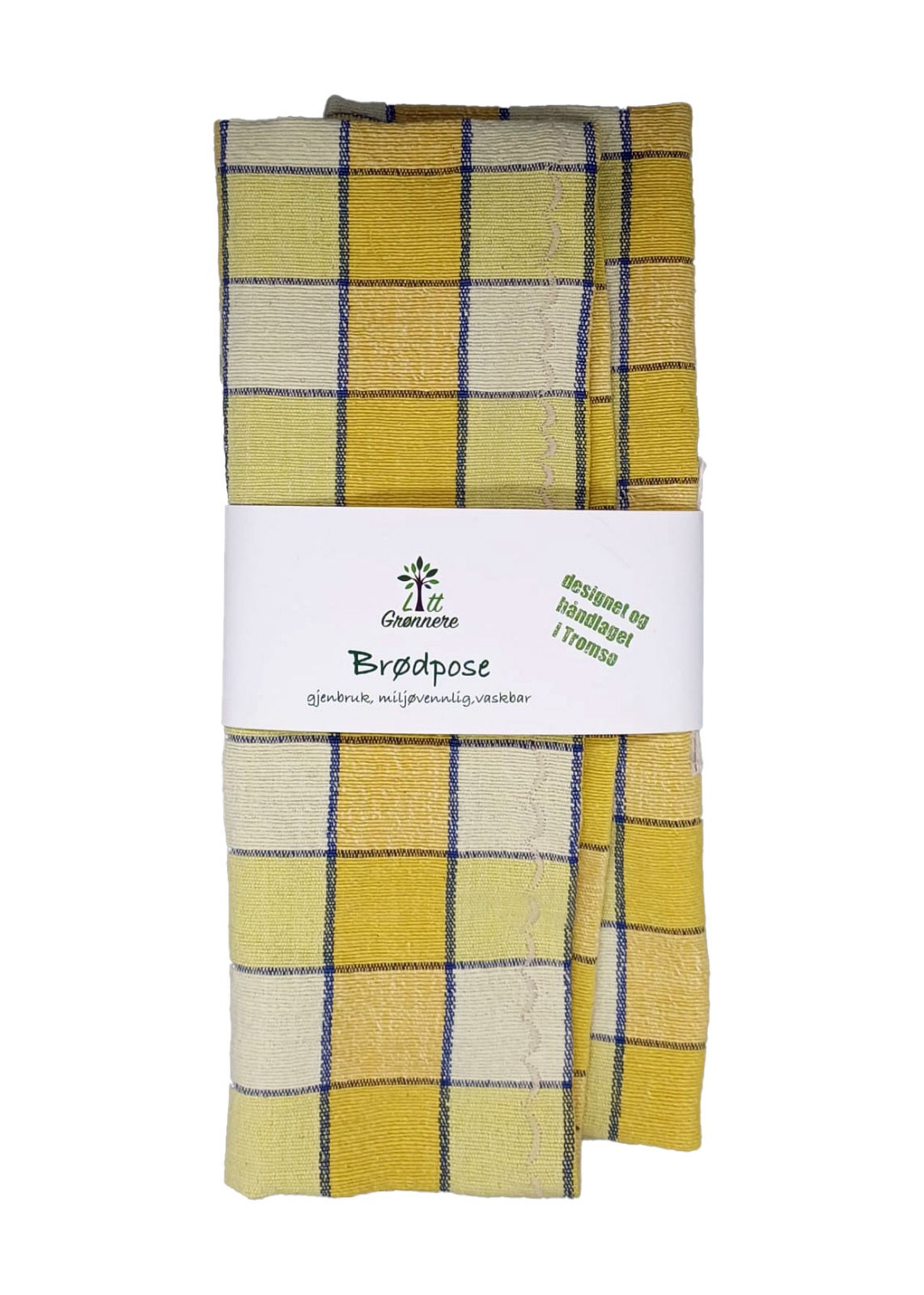 Brødpose bomull, gul rutete