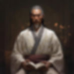 A serene portrait of Lu Dong, a scholar and monk from the distant empire of Khitai. He wears simple yet elegant robes, and his weathered face reflects a life of contemplation and spiritual enlightenment.