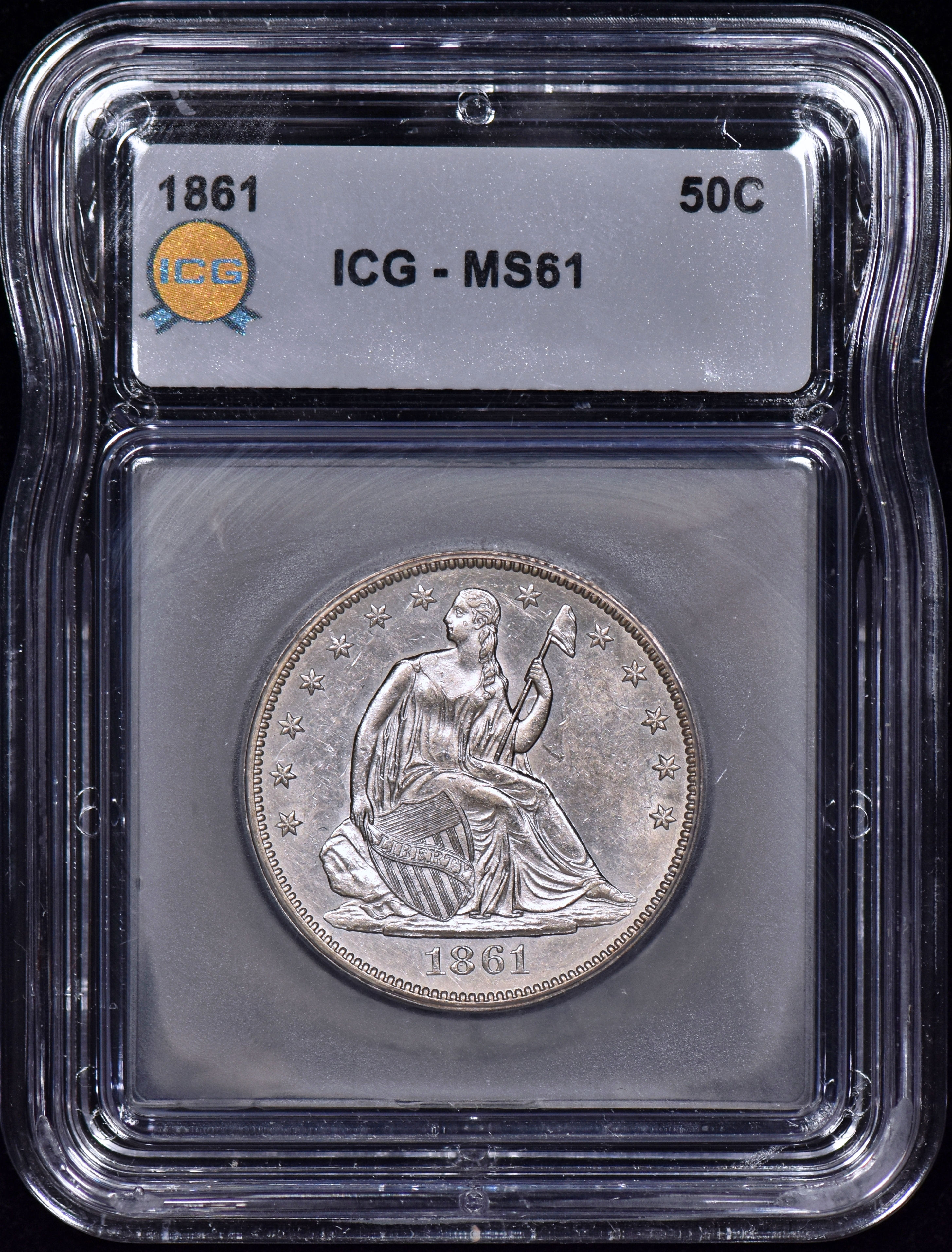 1861 Seated Liberty Half Dollar 50c ICG MS61 - Bright White!