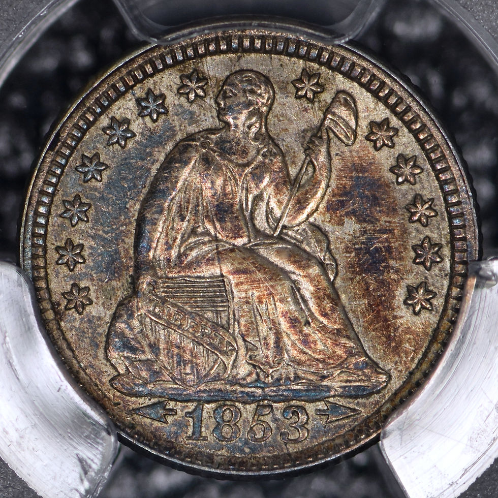 Thumbnail: 1853 Arrows Seated Liberty Half Dime H10c PCGS AU55 - Great Color/Toning!