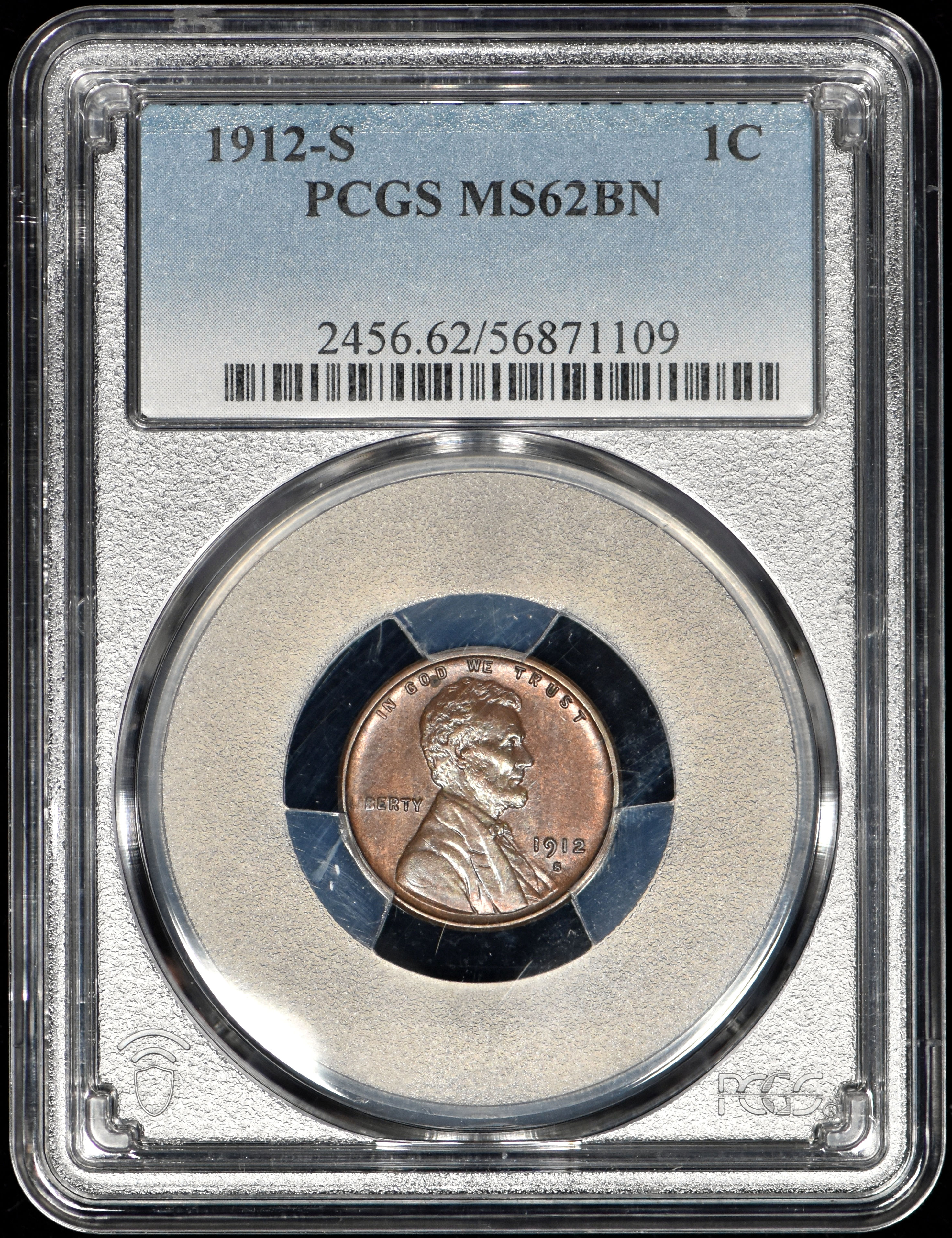 1912-S Lincoln One Cent 1c Penny PCGS MS62BN - Looks Much Nicer!