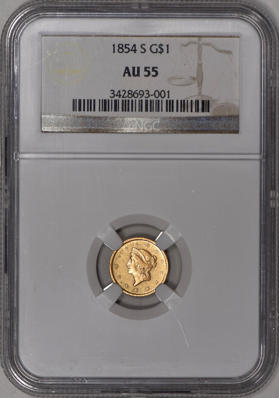 1854-S Gold Dollar $1 NGC AU55 - Tough Coin!