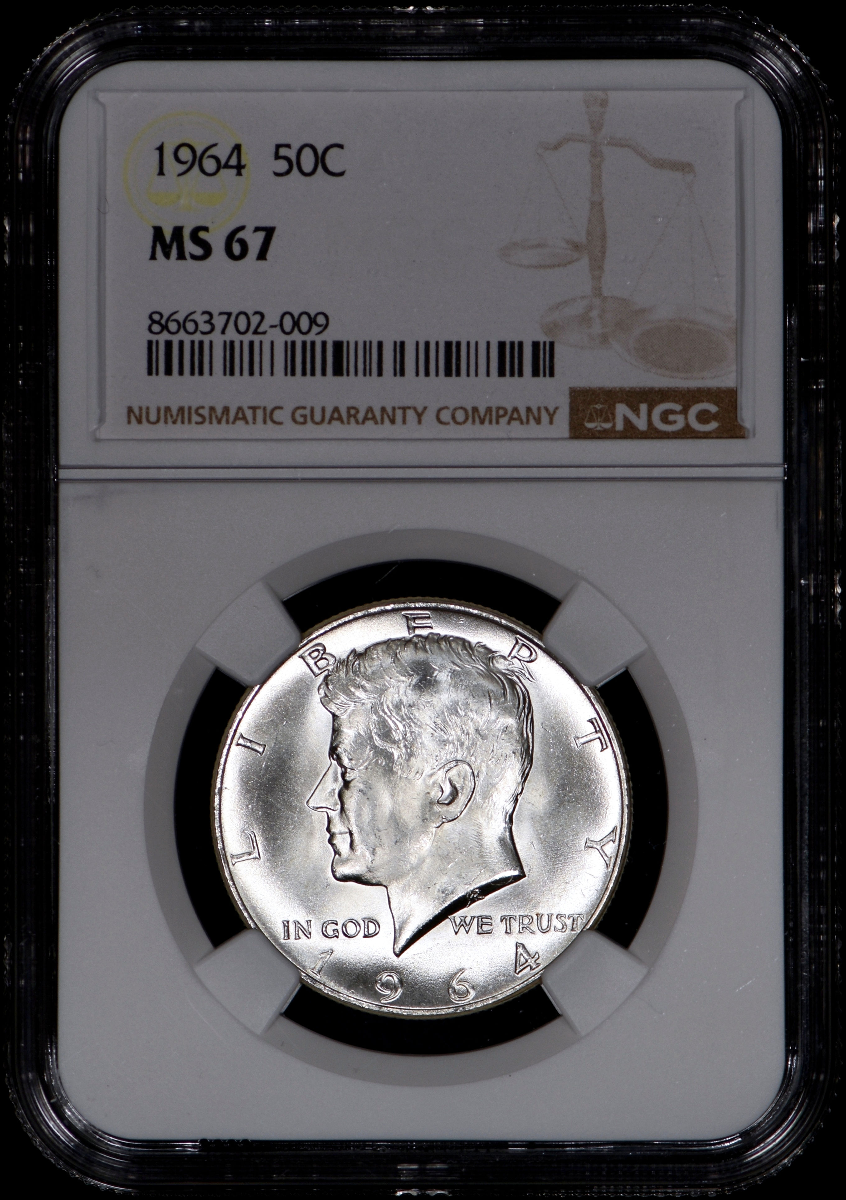 1964 Kennedy Half Dollar 50c NGC MS67 - 100% White & Spotless!
