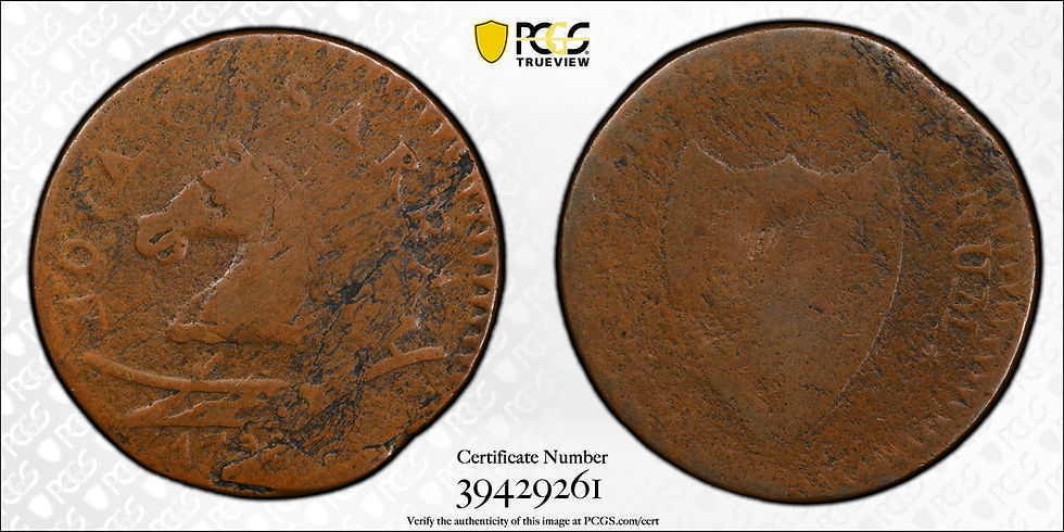 Thumbnail: 1788 New Jersey Halfpenny 1/2P PCGS VG08 - Rare Head Left Variety