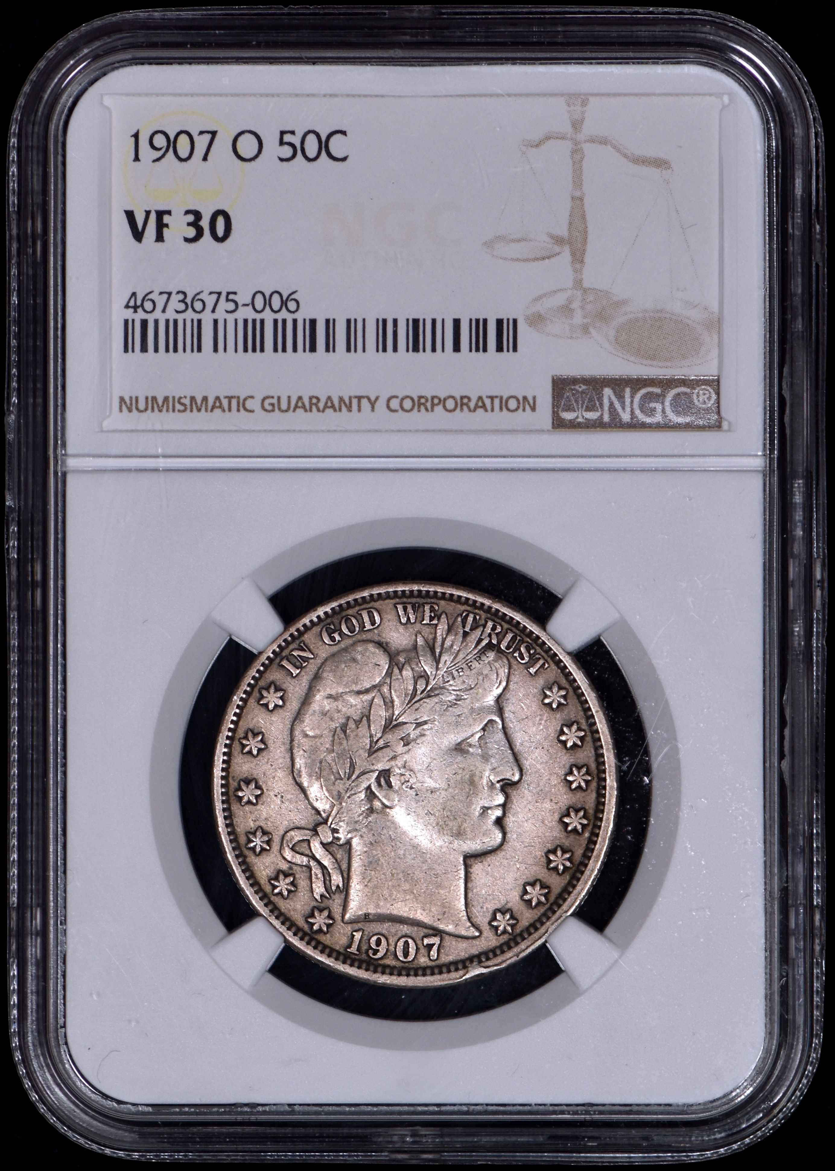 1907-O Barber Half Dollar 50c NGC VF30 - Original!