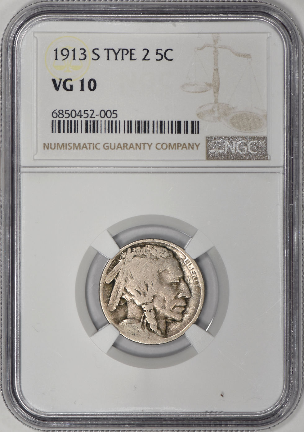 1913-S Type 2 Buffalo Nickel 5c NGC VG 10