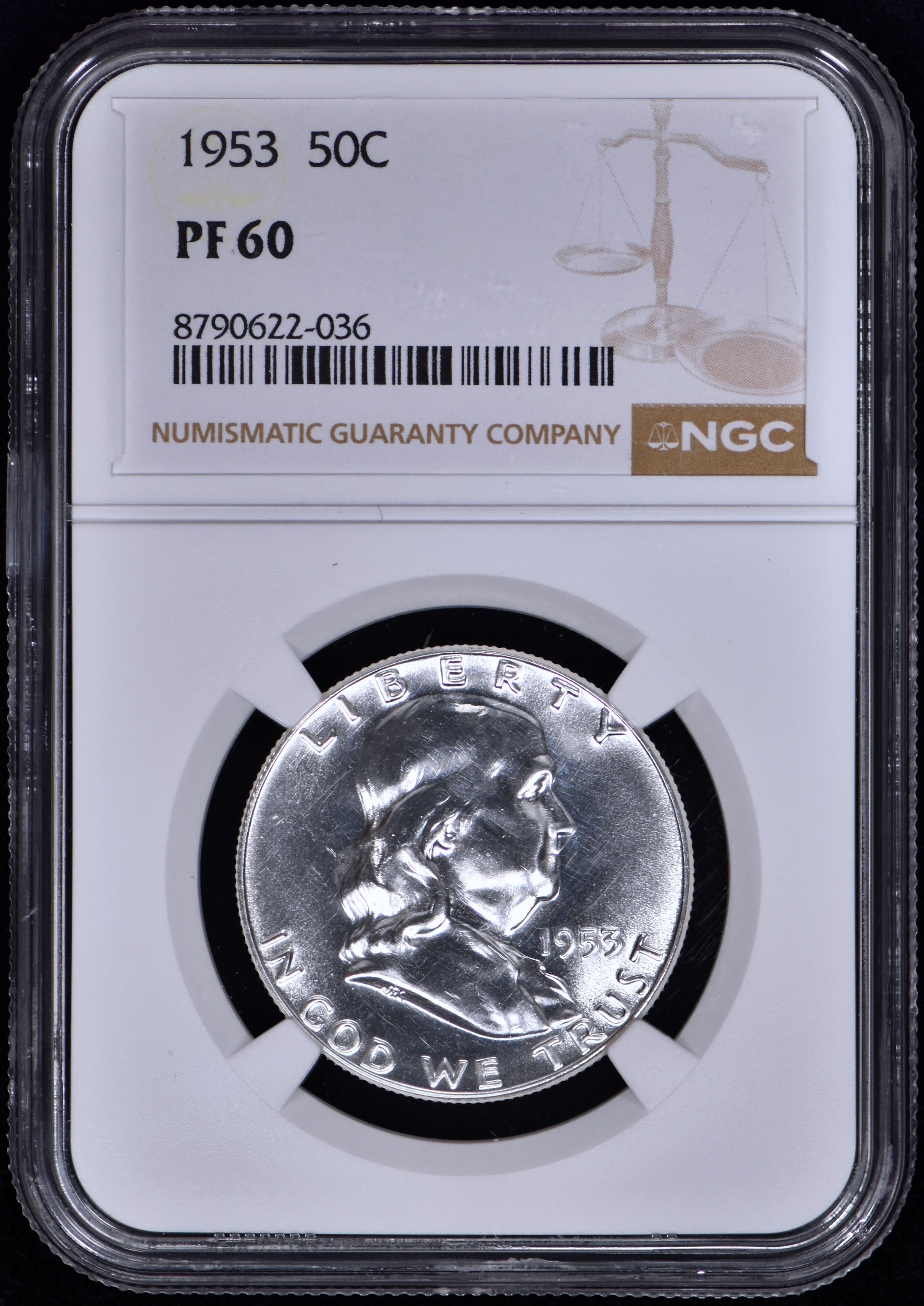 1953 Proof Franklin Half Dollar 50c NGC PF60 (PR60) White Coin!