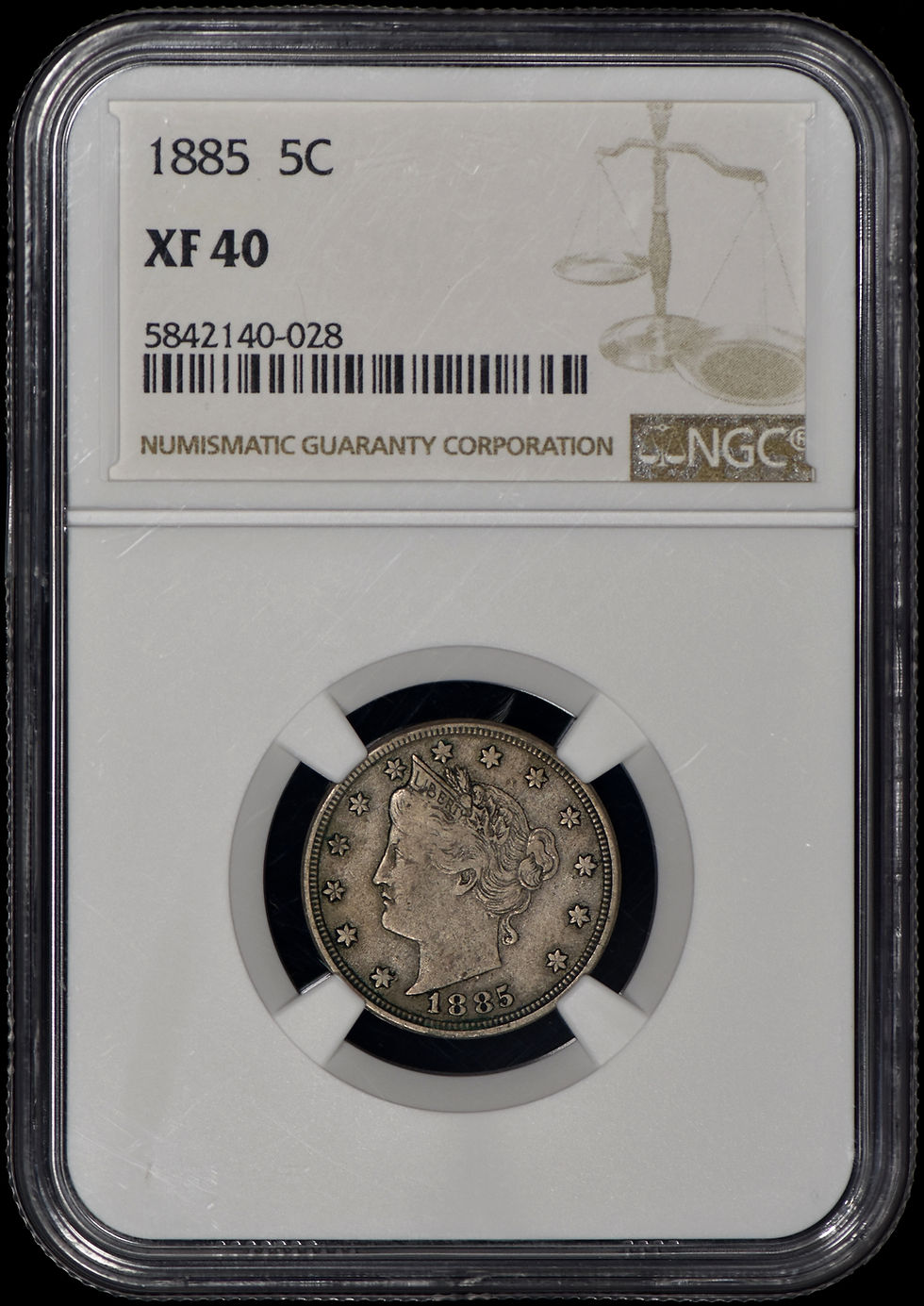 1885 Liberty Head V Nickel 5c NGC XF40 - Original!