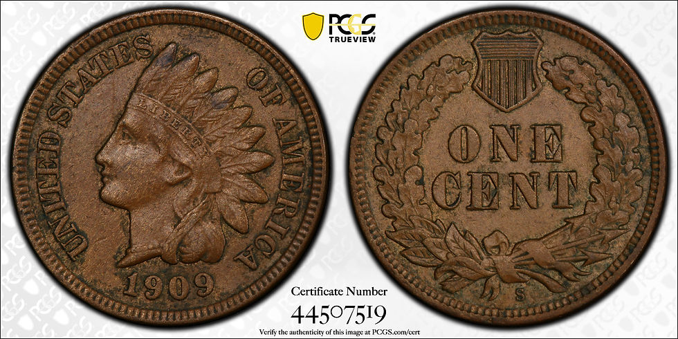 Thumbnail: 1909-S Indian Head Once Cent 1c Penny PCGS AU50 CAC