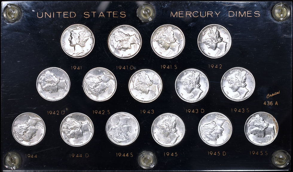 Thumbnail: 1941-1945 PDS Mercury Dime 10c Short Set in Capital Holder - AU/BU