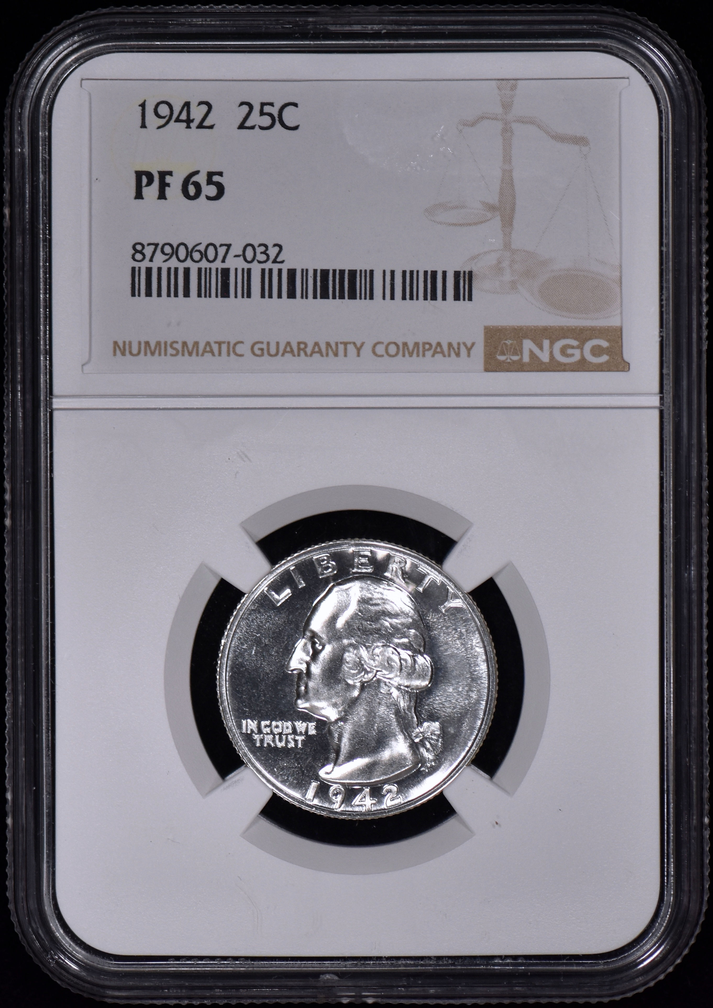 1942 Proof Washington Quarter 25c NGC PF65 (PR65) White & Spotless!