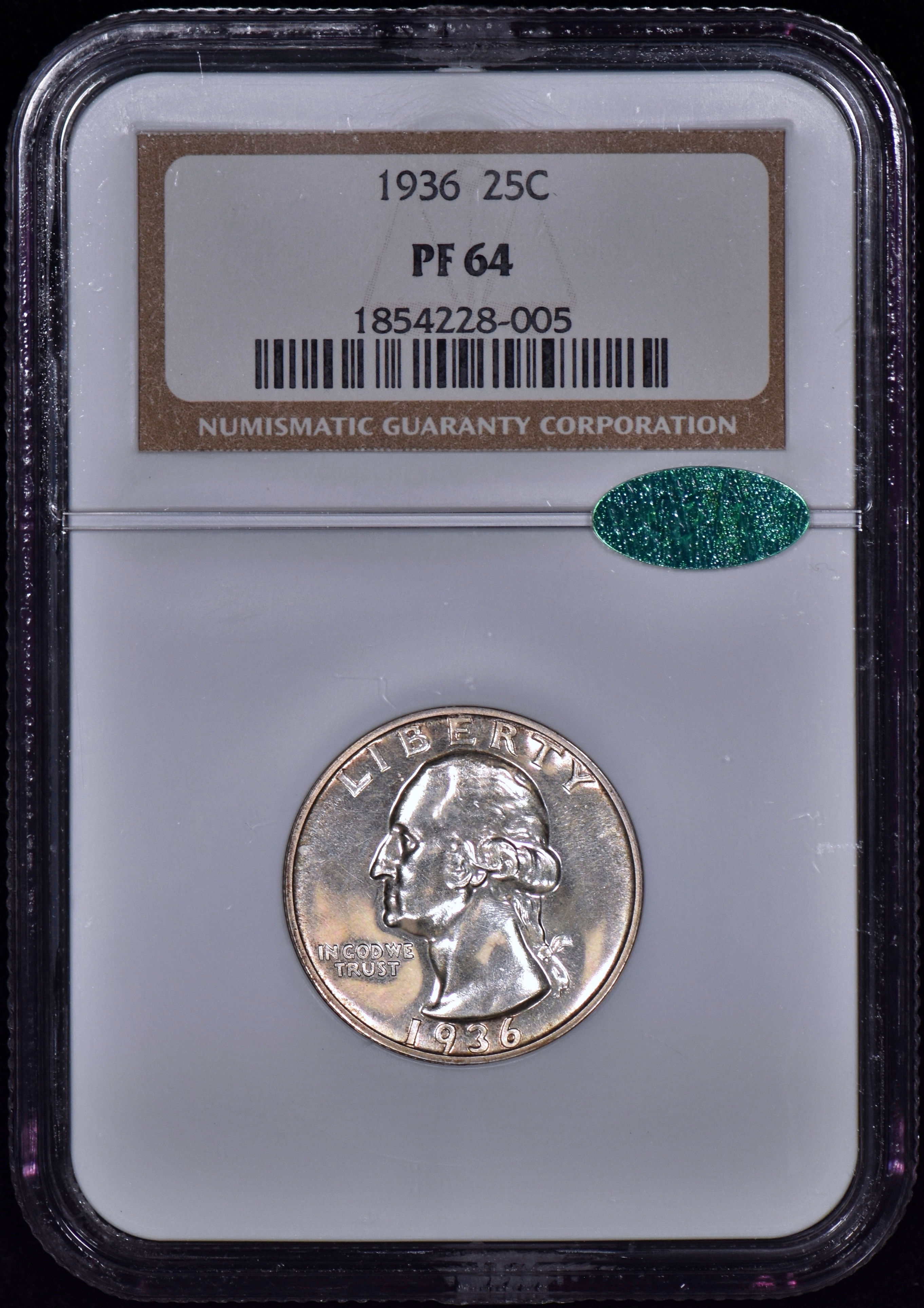 1936 Proof Washington Quarter 25c NGC PF64 CAC (PR64)