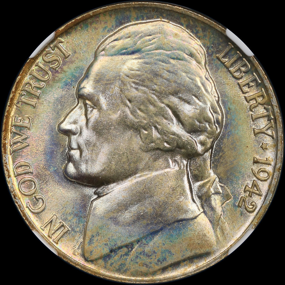 Thumbnail: 1942-P Jefferson Nickel 5c NGC MS68 - Nice Color! - Price Guide $2250!