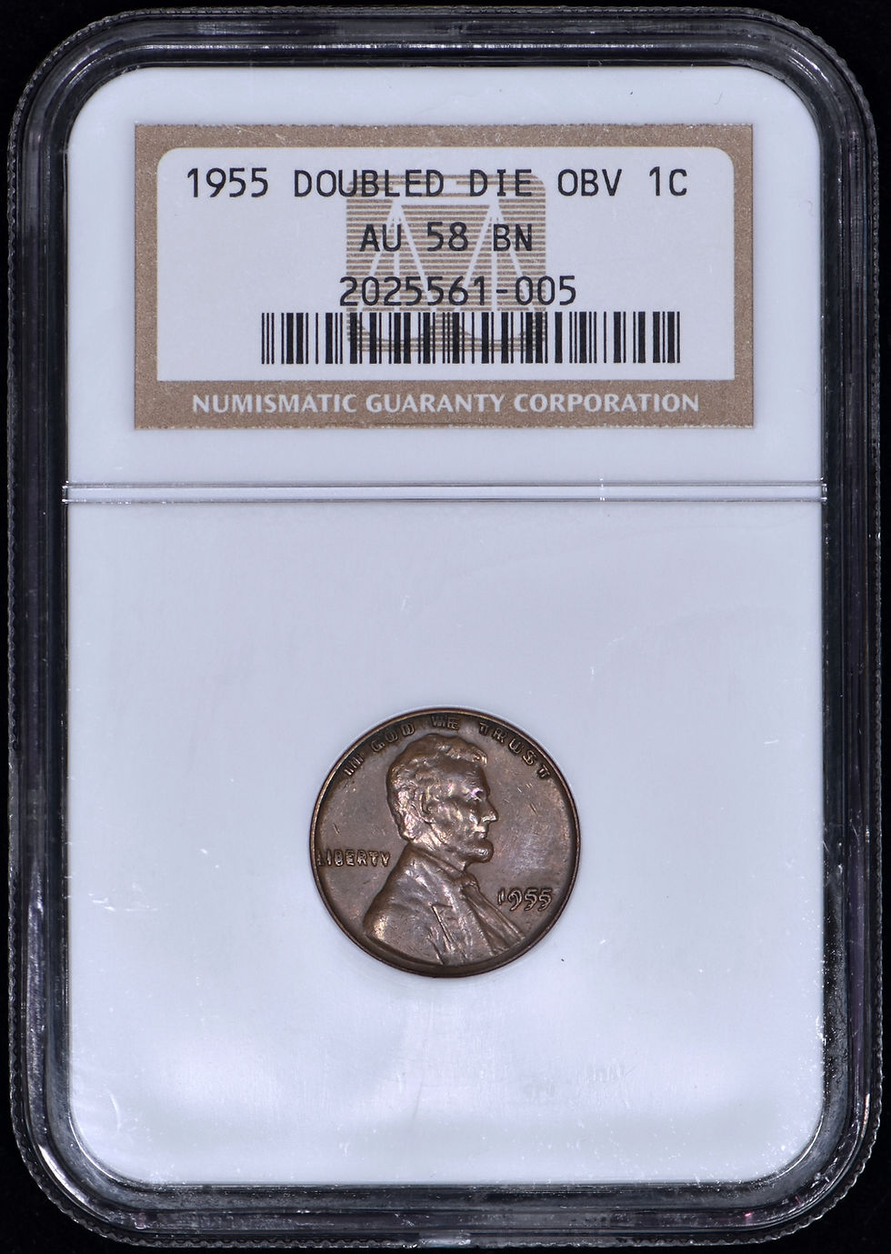 Thumbnail: 1955 DDO Lincoln Head One Cent 1c Penny NGC AU58 - Double Die Obverse