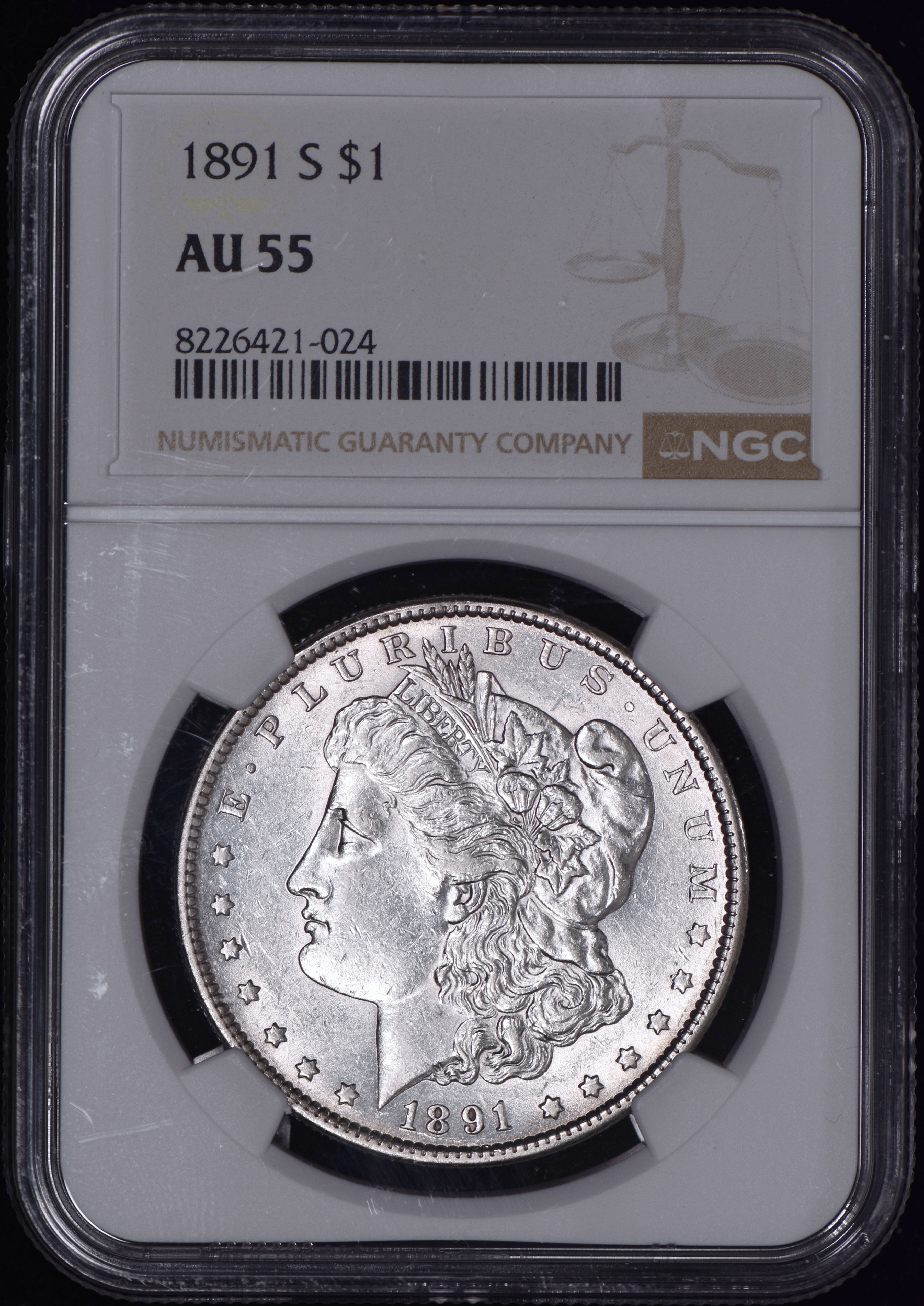 1891-S Morgan Silver Dollar $1 NGC AU55 - White & Lustrous!