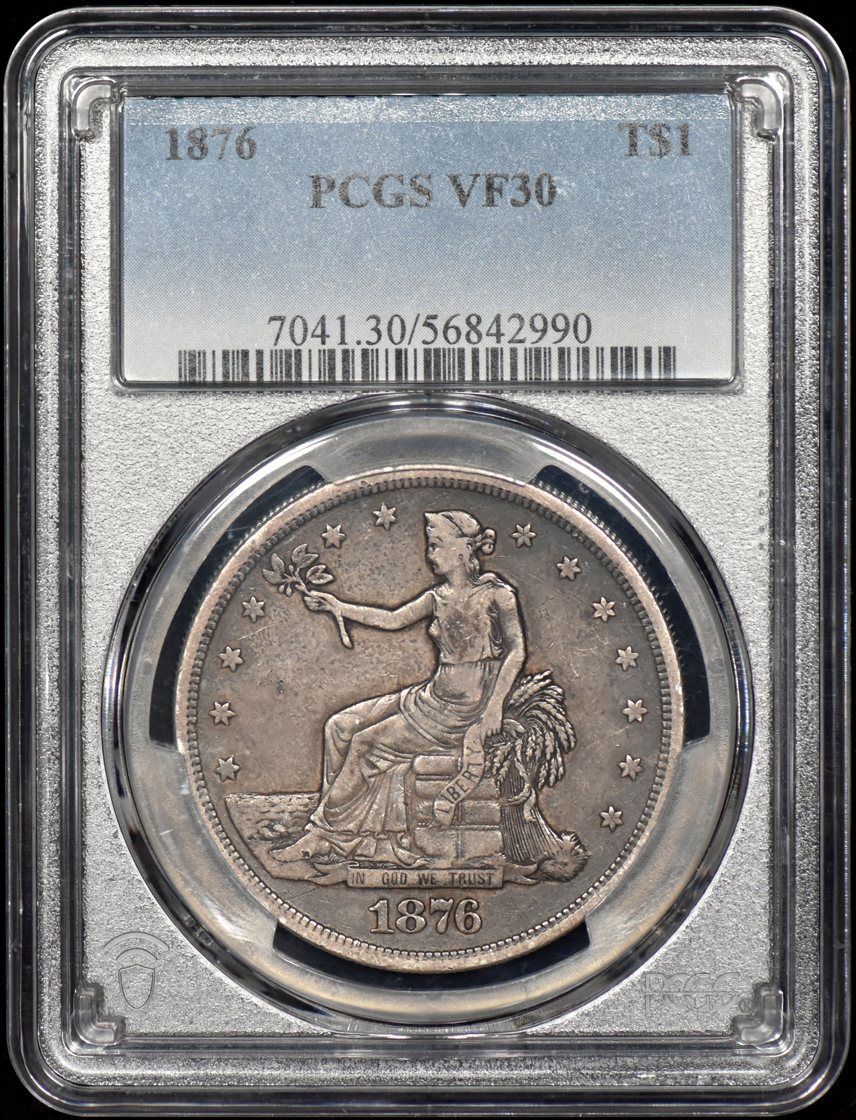 1876 Trade Silver Dollar $1 PCGS VF30 - Original Coin!