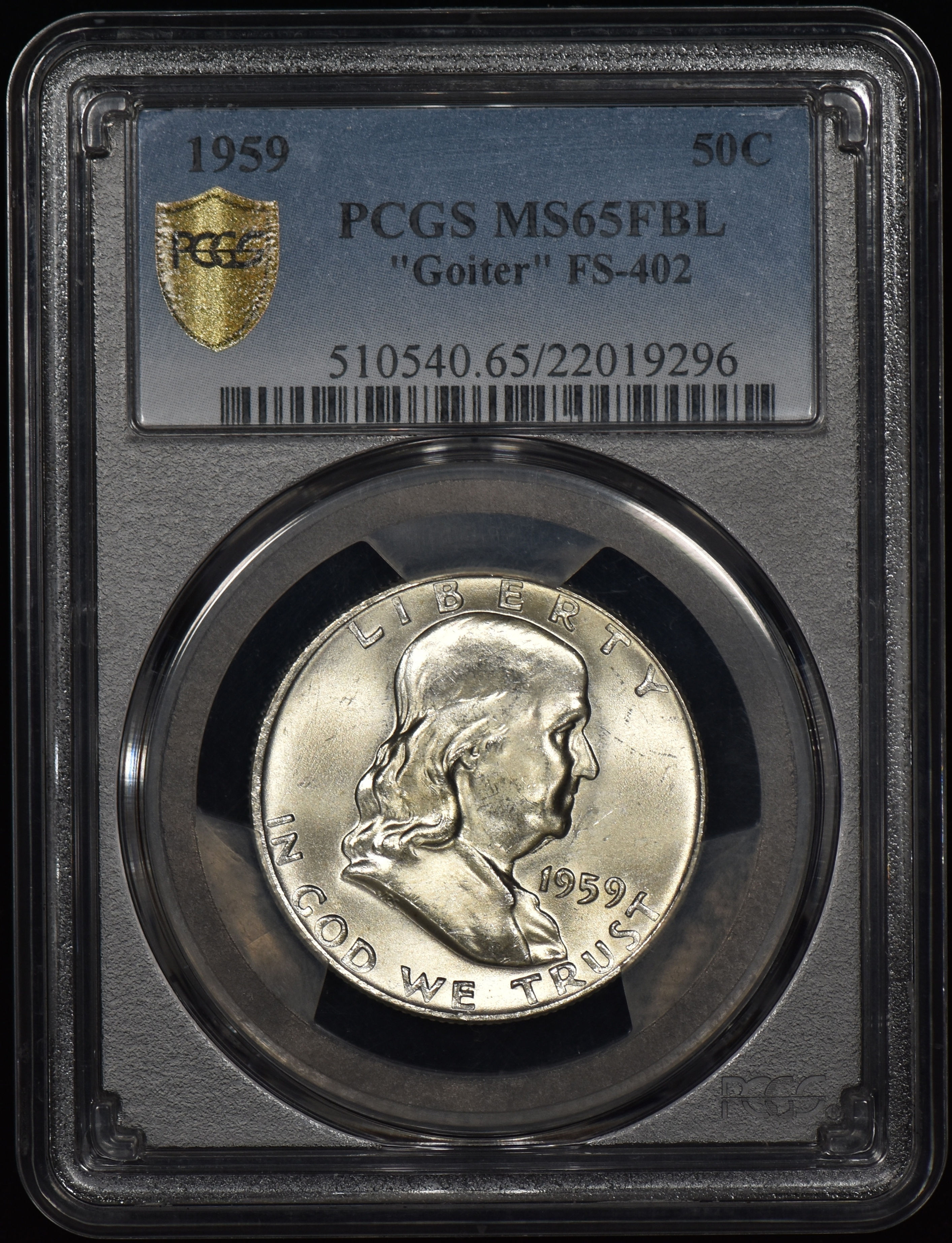 1959 Franklin Half Dollar 50c "Goiter" FS-402 PCGS MS65FBL