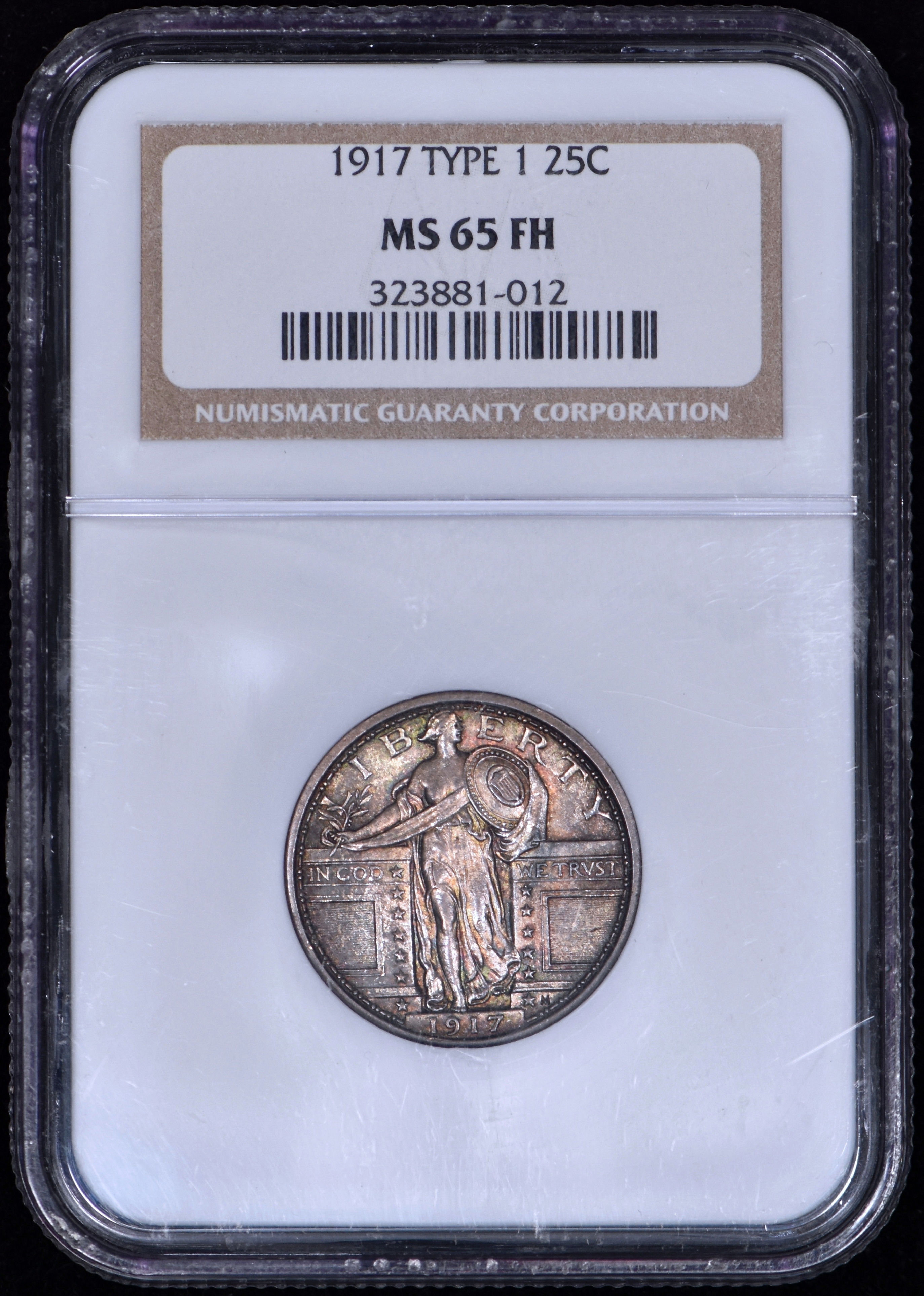 1917 Type 1 Standing Liberty Quarter 25c NGC MS65FH - 100% Original/Nicely Toned