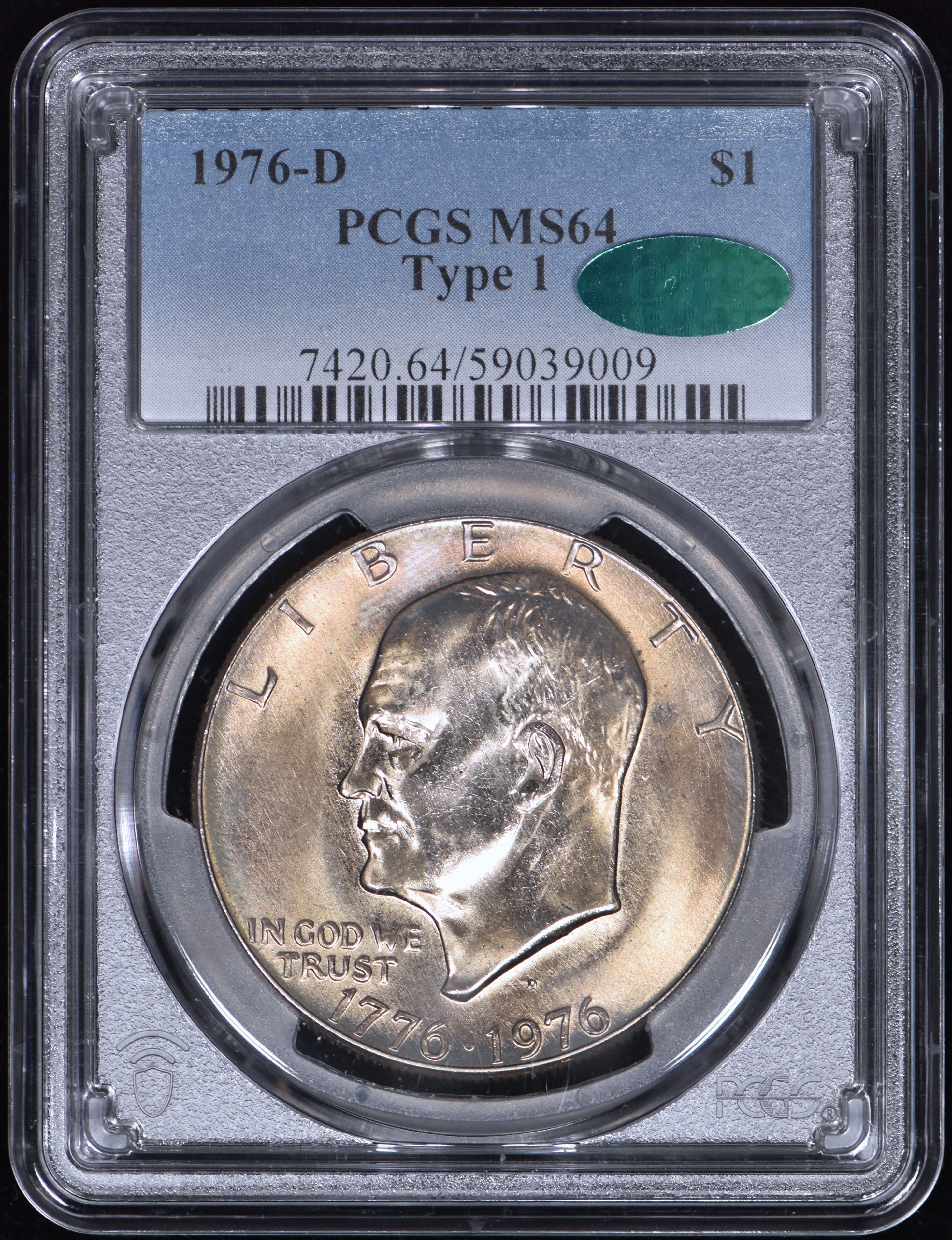 1976-D Type 1 Ike Eisenhower Dollar $1 PCGS MS64 CAC - Beautiful Coin!