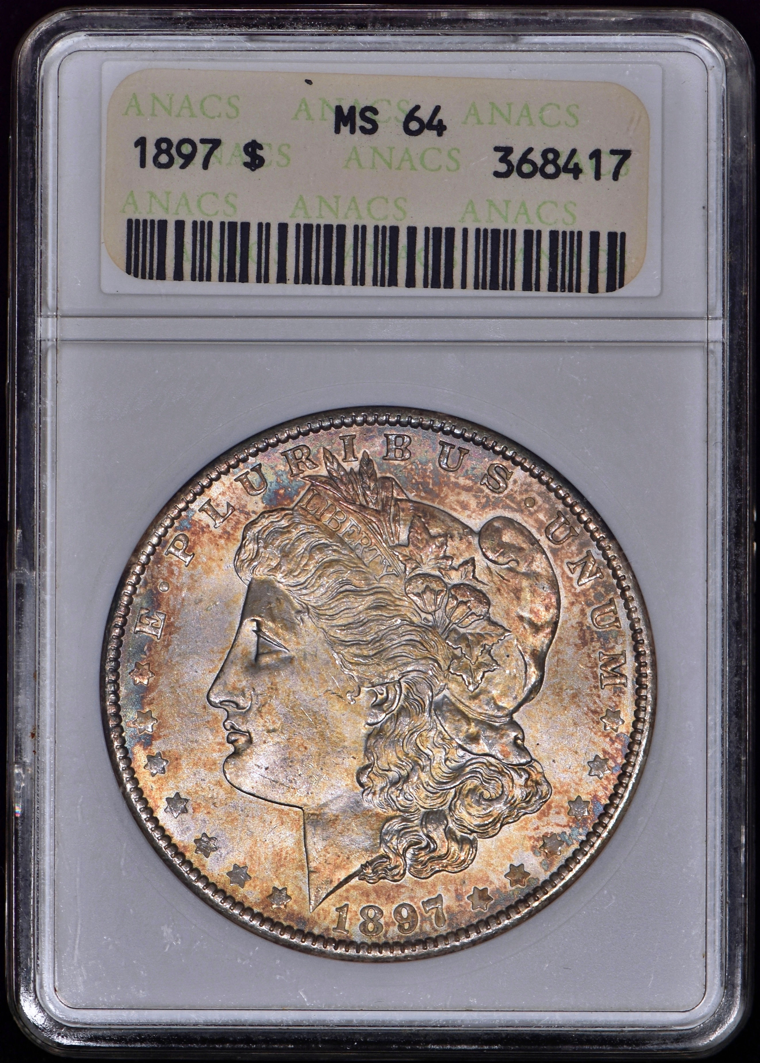 1897 Morgan Silver Dollar $1 ANACS MS64 "Soapbox" Great Color!
