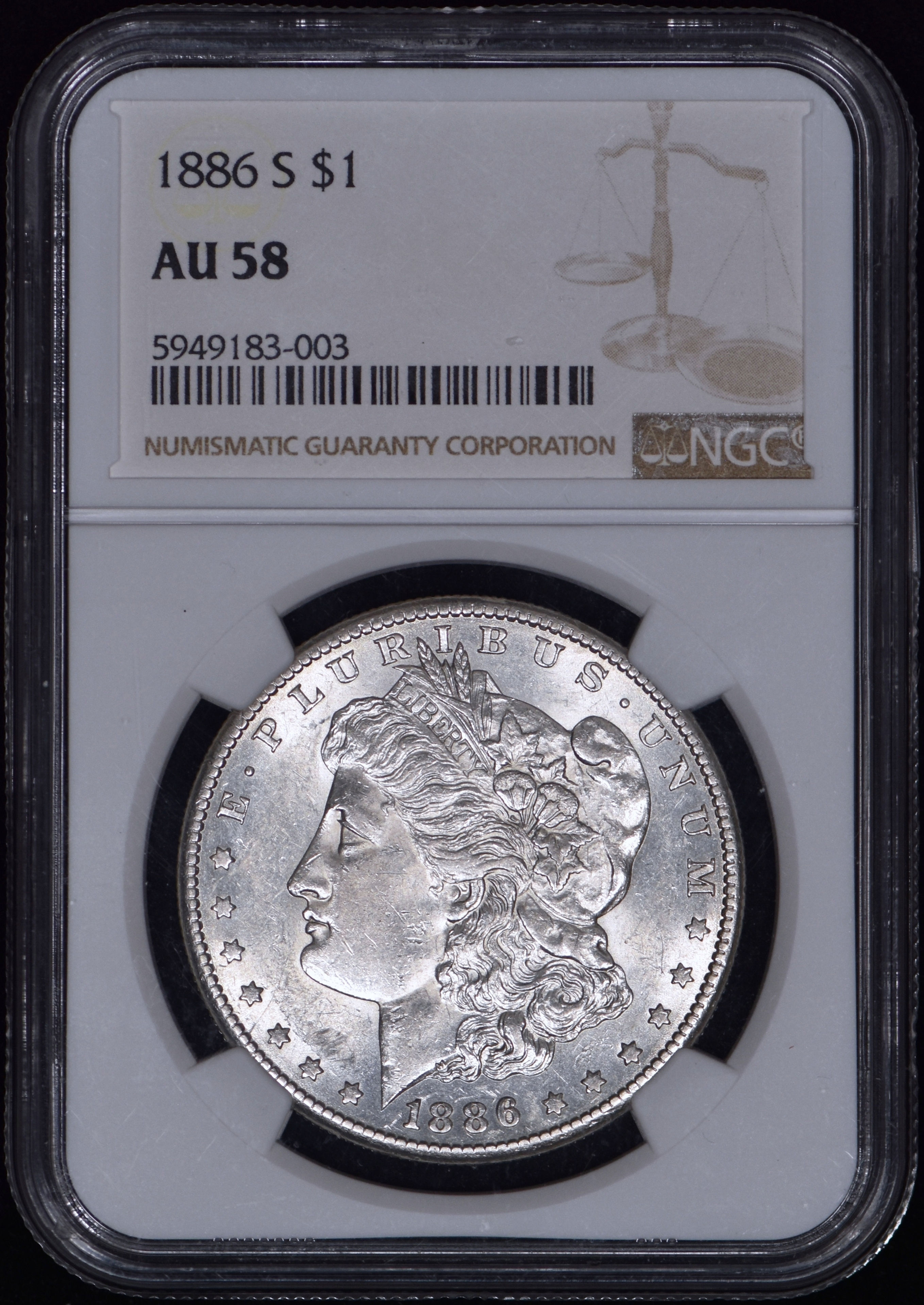 1886-S Morgan Silver Dollar $1 NGC AU58 - Nice White Coin!