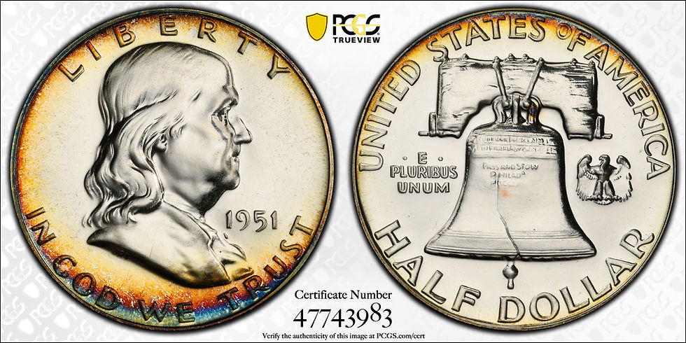 Thumbnail: 1951 Proof Franklin Half Dollar 50c PCGS PR67 - Great Color/Eye-Appeal!