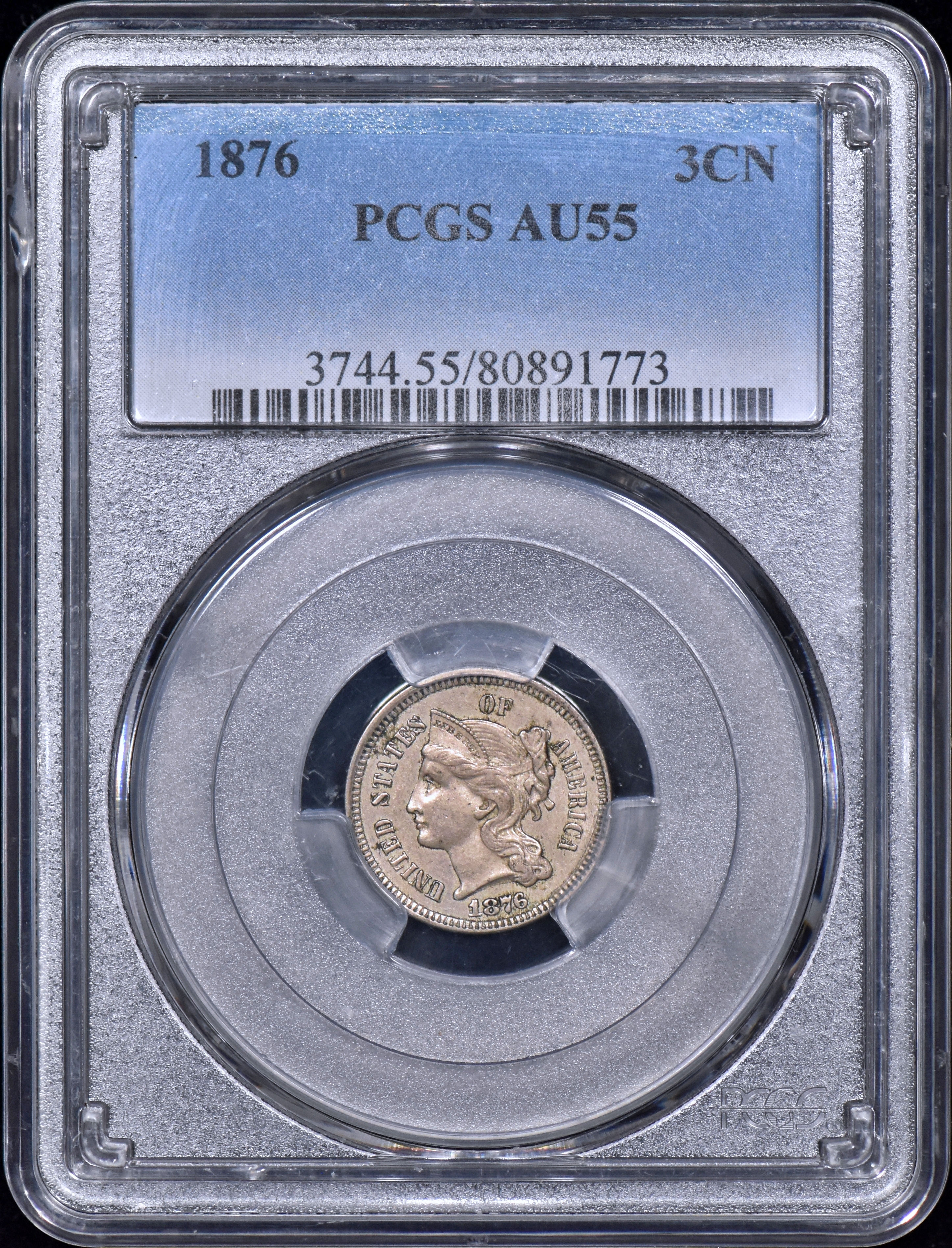 1876 Three Cent Nickel 3CN PCGS AU55 - Original!