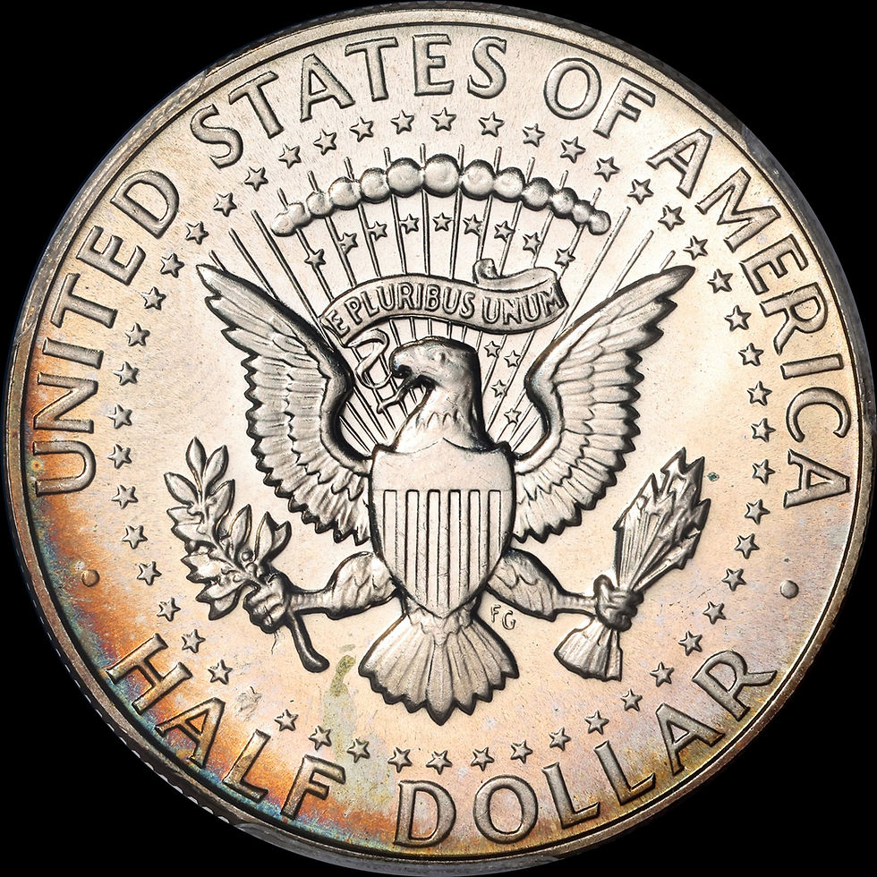 Thumbnail: 1966 SMS Kennedy Half Dollar 50c PCGS SP66 - Rainbow Toned!