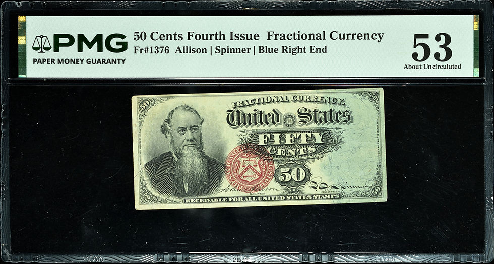 Thumbnail: 50¢ Fractional Currency FR. 1376 4th Issue PMG 53 About Unc. Blue Right End