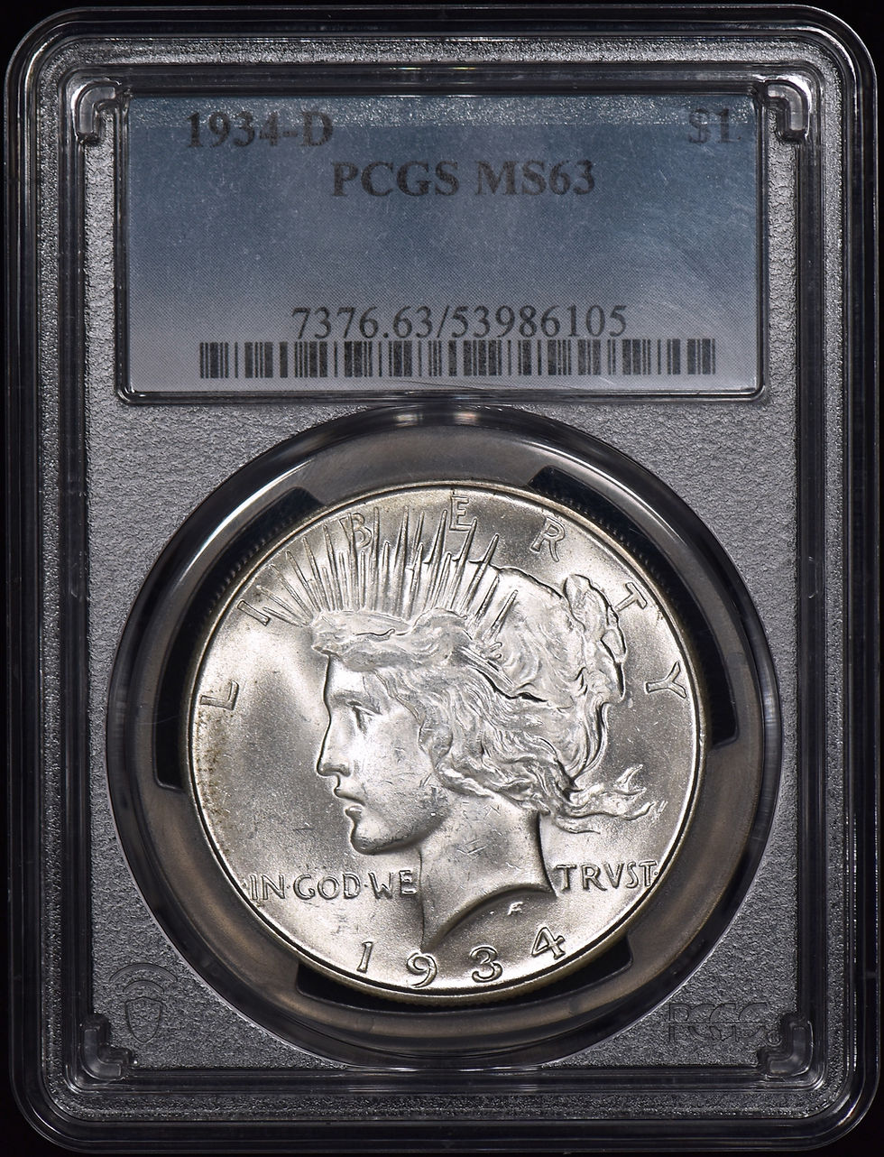 1934-D Peace Silver Dollar $1 PCGS MS63 - Flashy Coin!