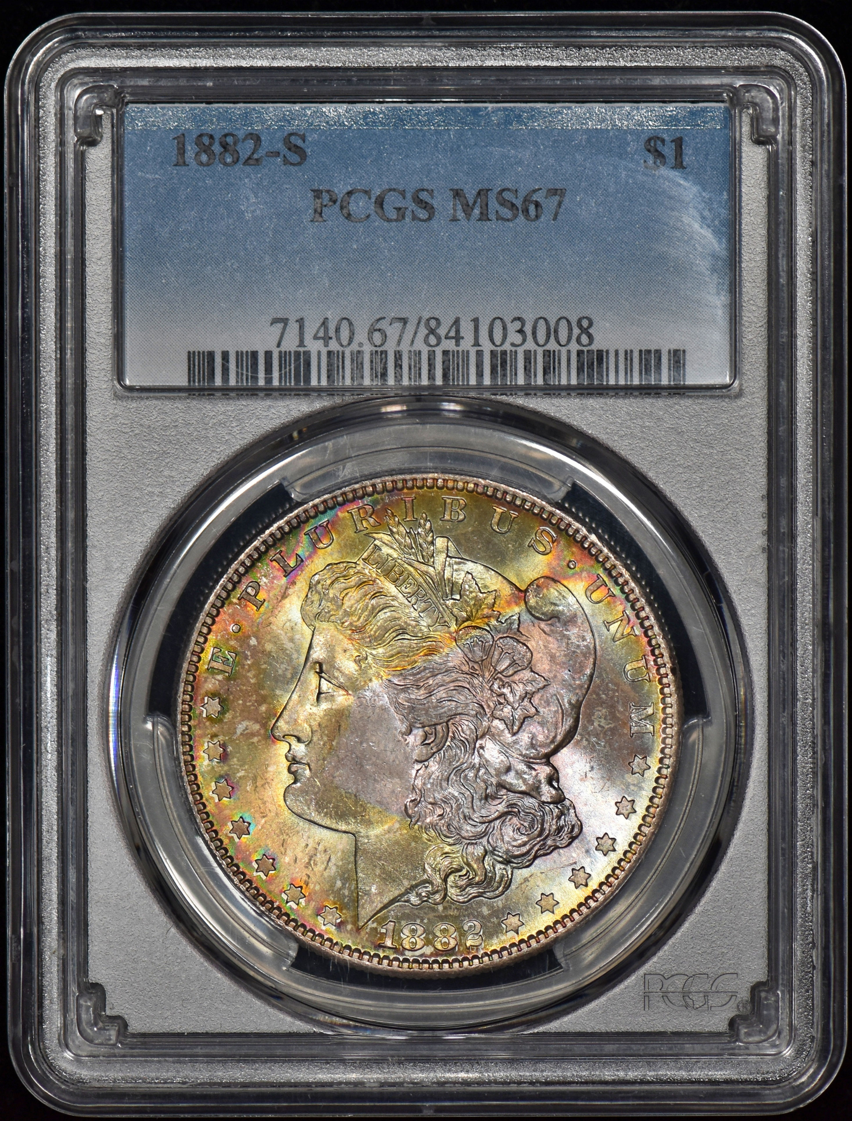 1882-S Morgan Silver Dollar $1 PCGS MS67 - Great Color/Toning!