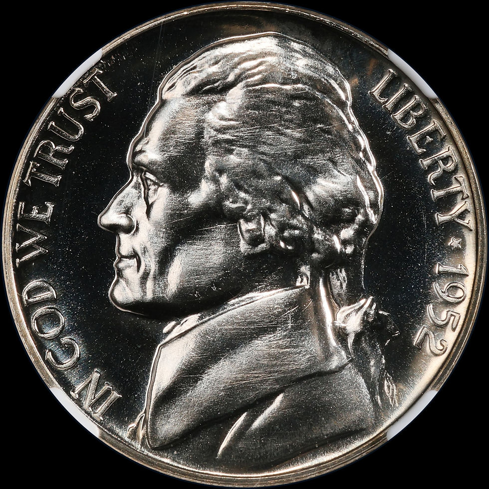 Thumbnail: 1952 Proof Jefferson Nickel 5c NGC PF 68 (PR68) Recut Ribbon