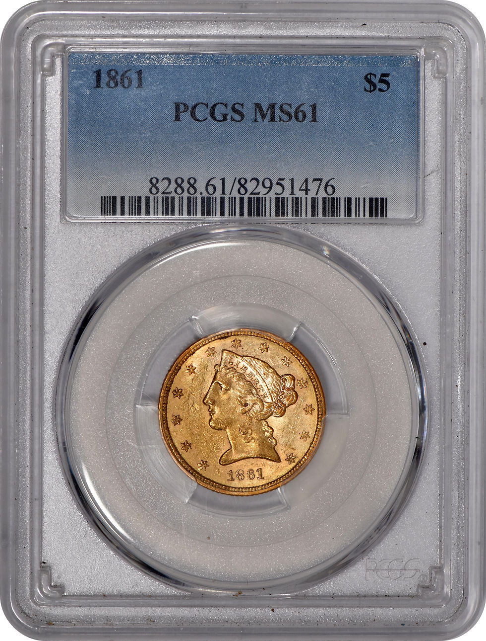 1861 Liberty Head Half Eagle Gold $5 PCS MS61 - Tough Coin!