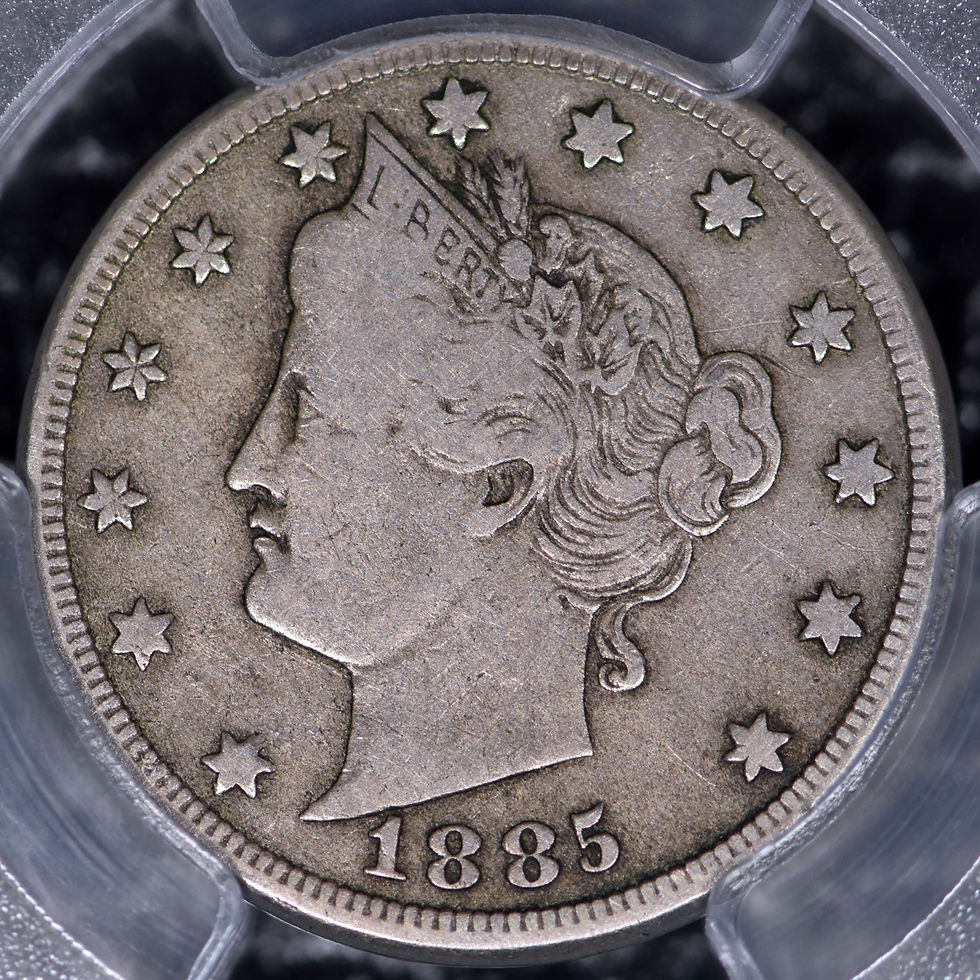 Thumbnail: 1885 Liberty Head V Nickel 5c PCGS F15 CAC - Tough Date!