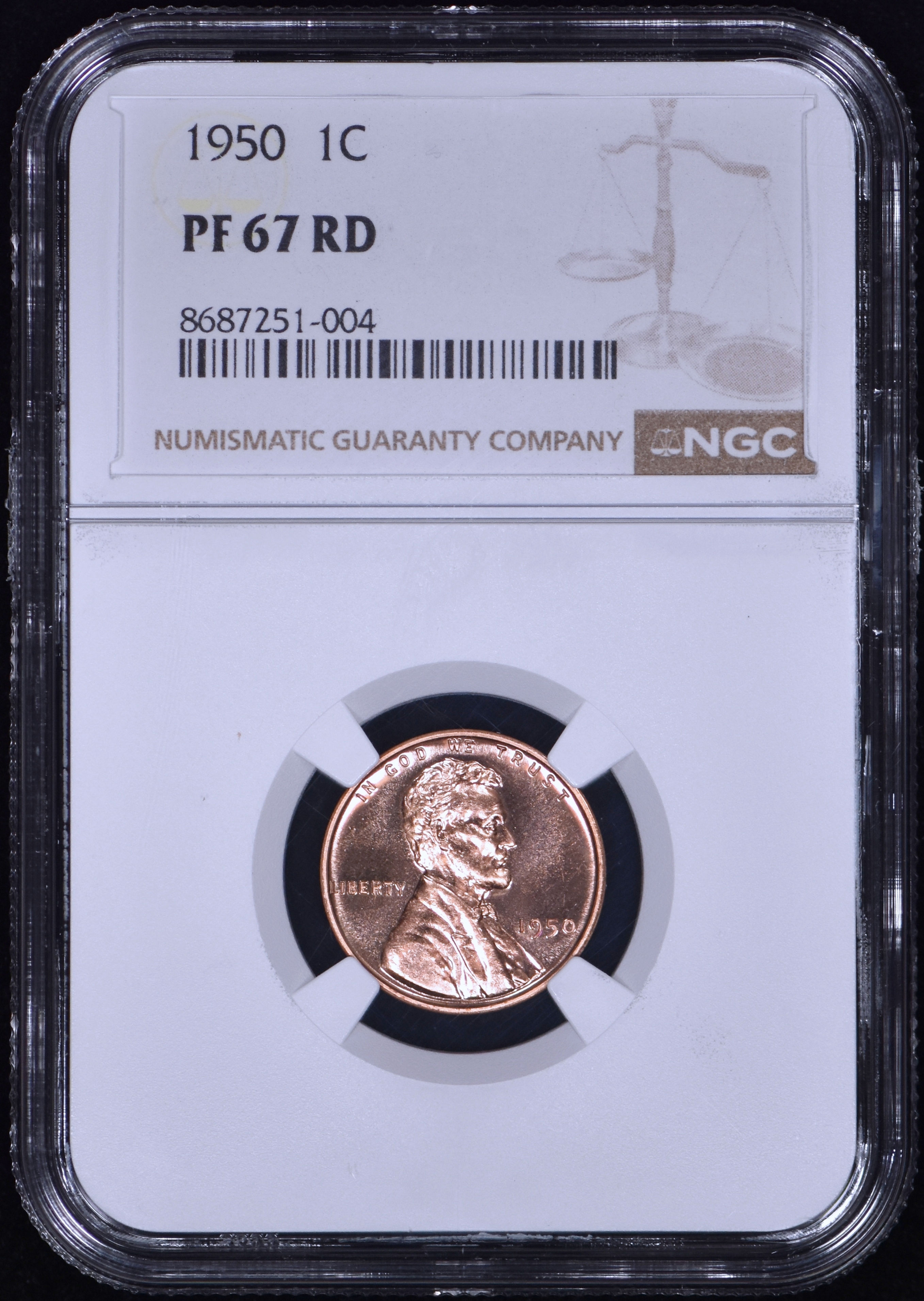 1950 Proof Lincoln Head One Cent 1c Penny NGC PF67 RD (PR67RD)