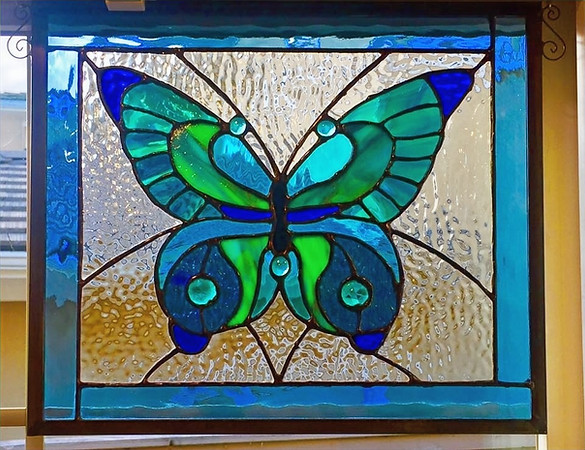 Stained Glass Butterfly Window Panel