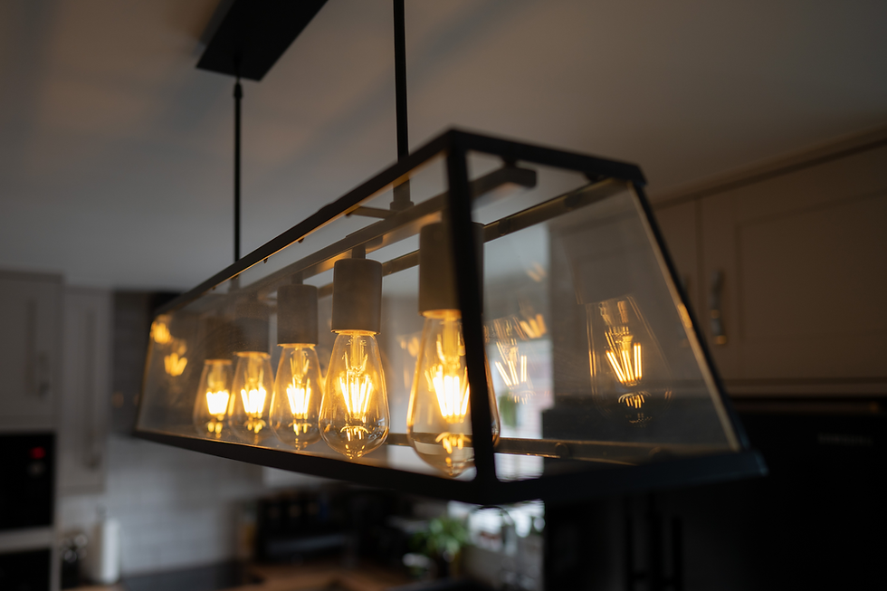 Image of 5 LED bulbs in a hanging glass container