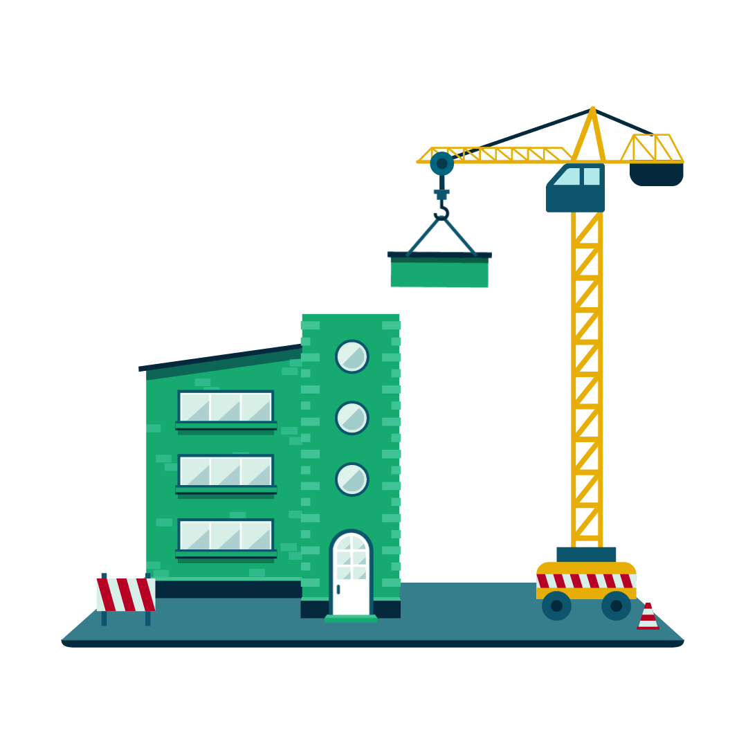 animation of crane placing ceiling on building