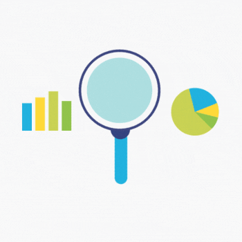 animation of magnifying glass hovering over bar and pie graph
